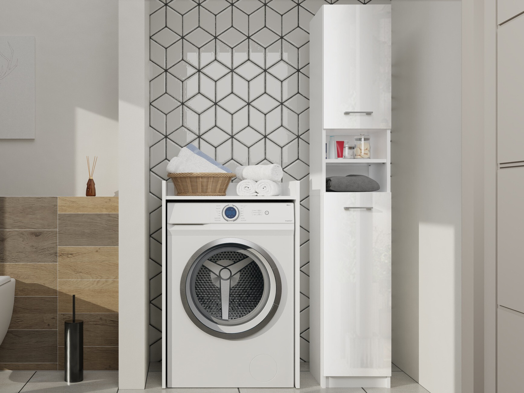 Staand badkamermeubel Mandeville 152 (Wit + Wit gloss)