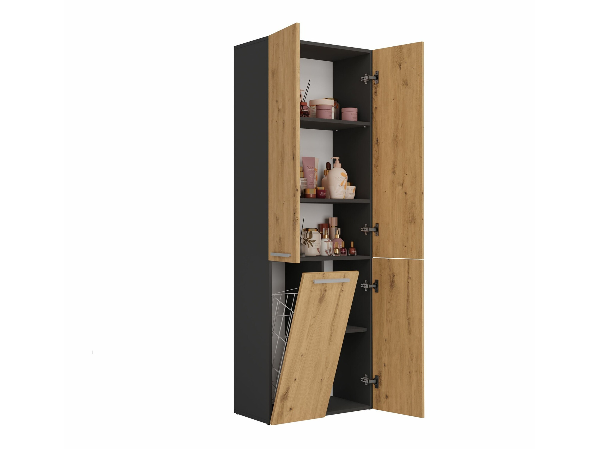 Staand badkamermeubel Nolmaru 100 (Antraciet + Artisan eiken)