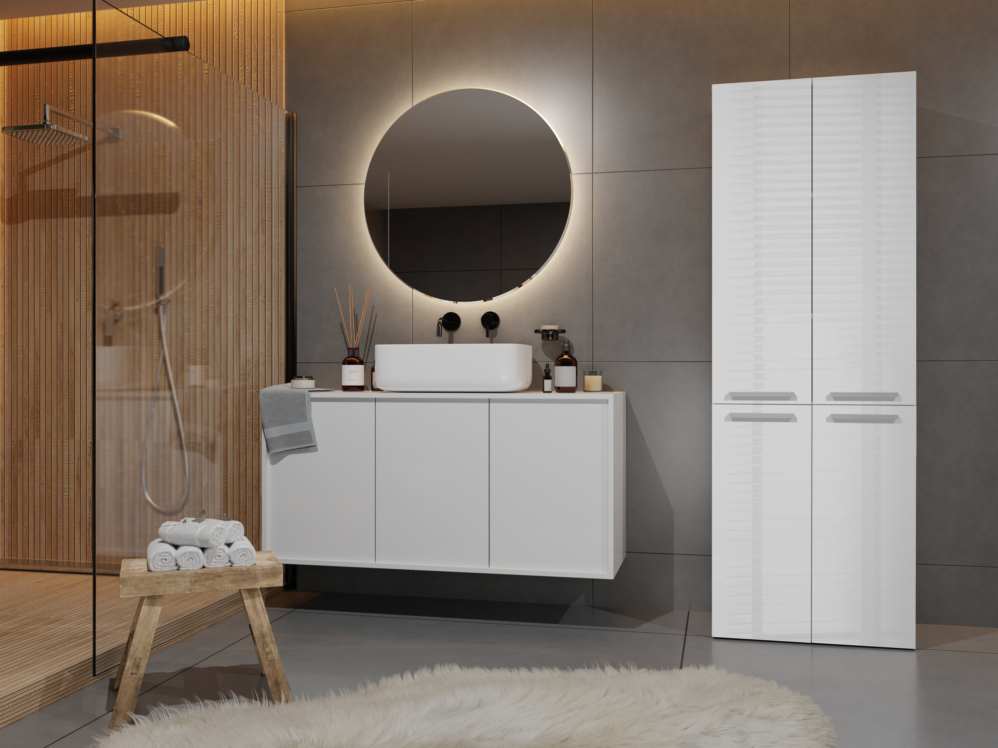 Staand badkamermeubel Nolmaru 102 (Wit + Glanzend wit)