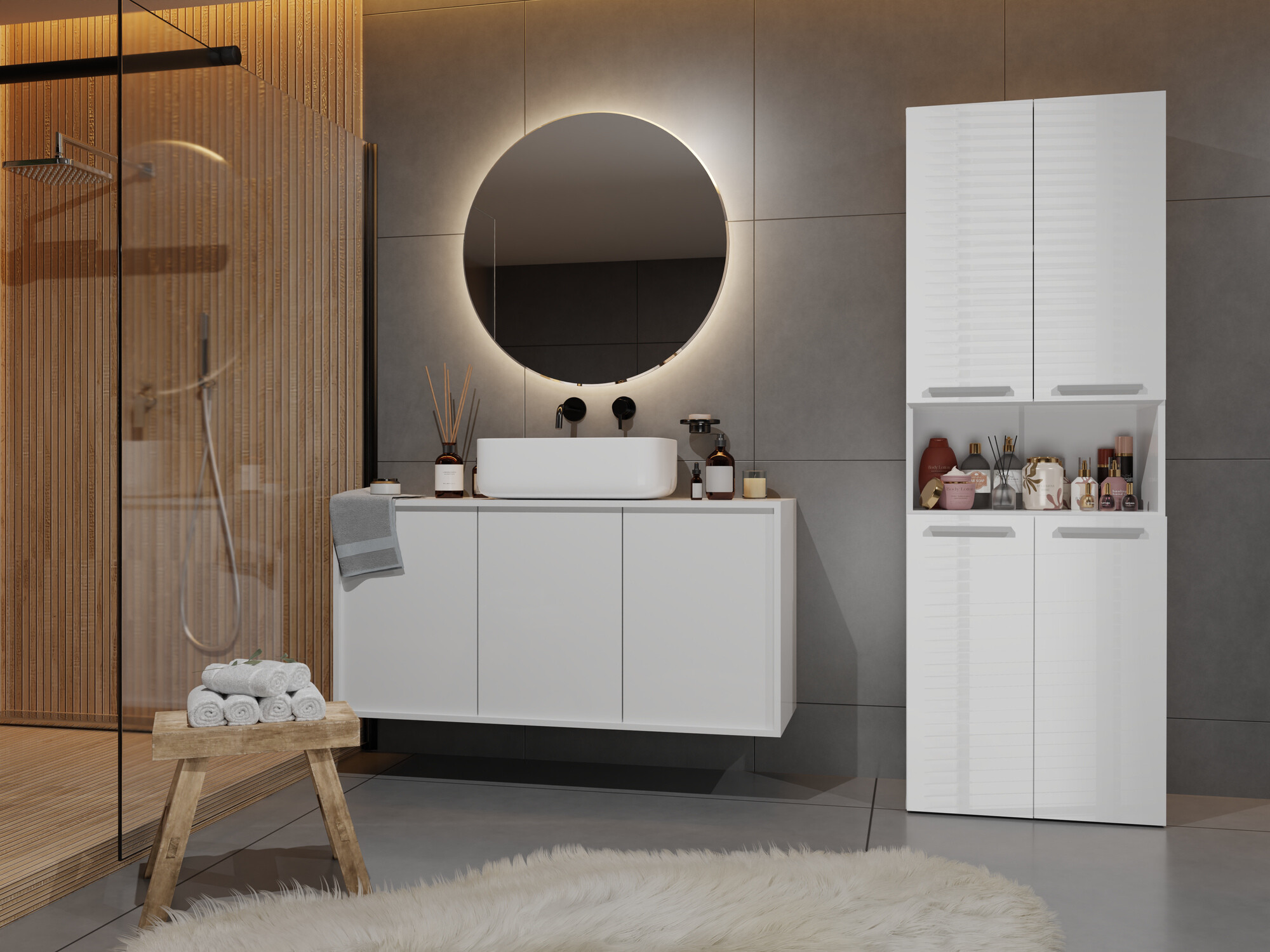 Staand badkamermeubel Nolmaru 103 (Wit + Glanzend wit)