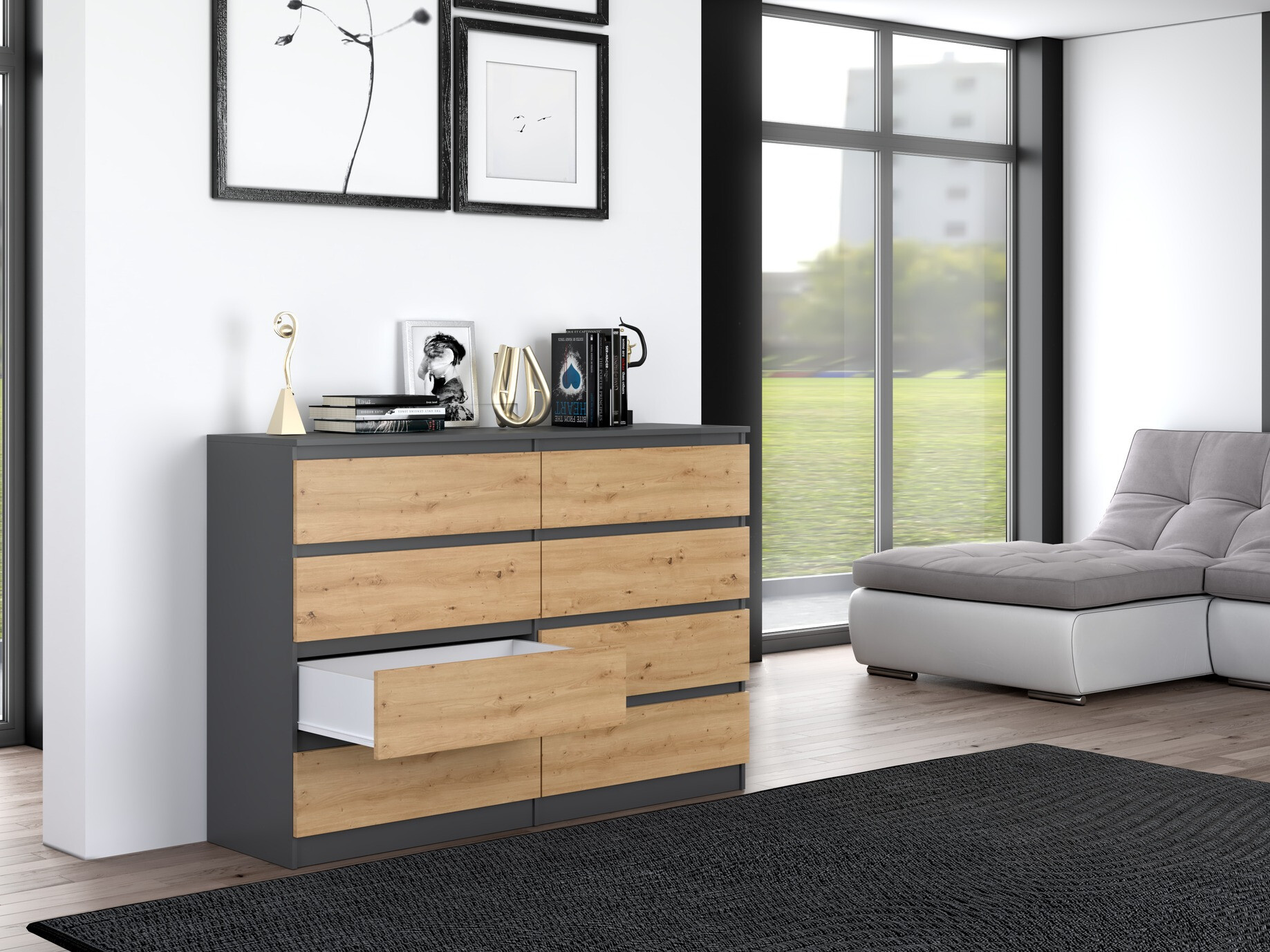 Ladekast Elbvelu 100 (Antraciet + Artisan eiken)