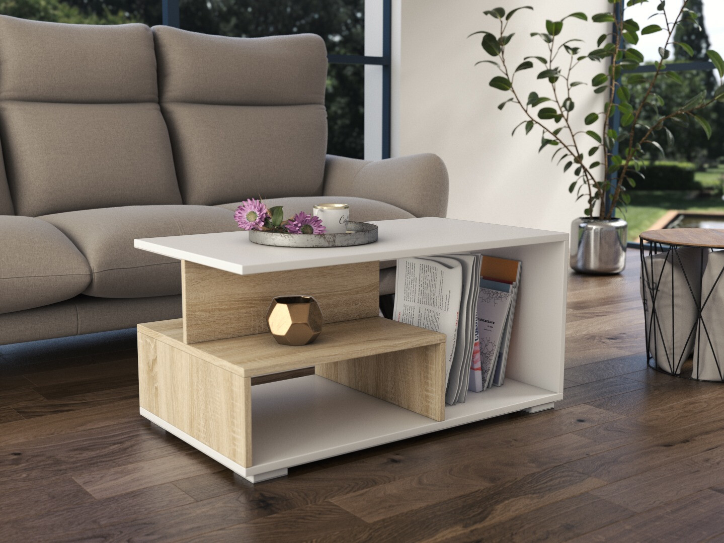 Salontafel Mandeville 166 (Wit + Sonoma eik)
