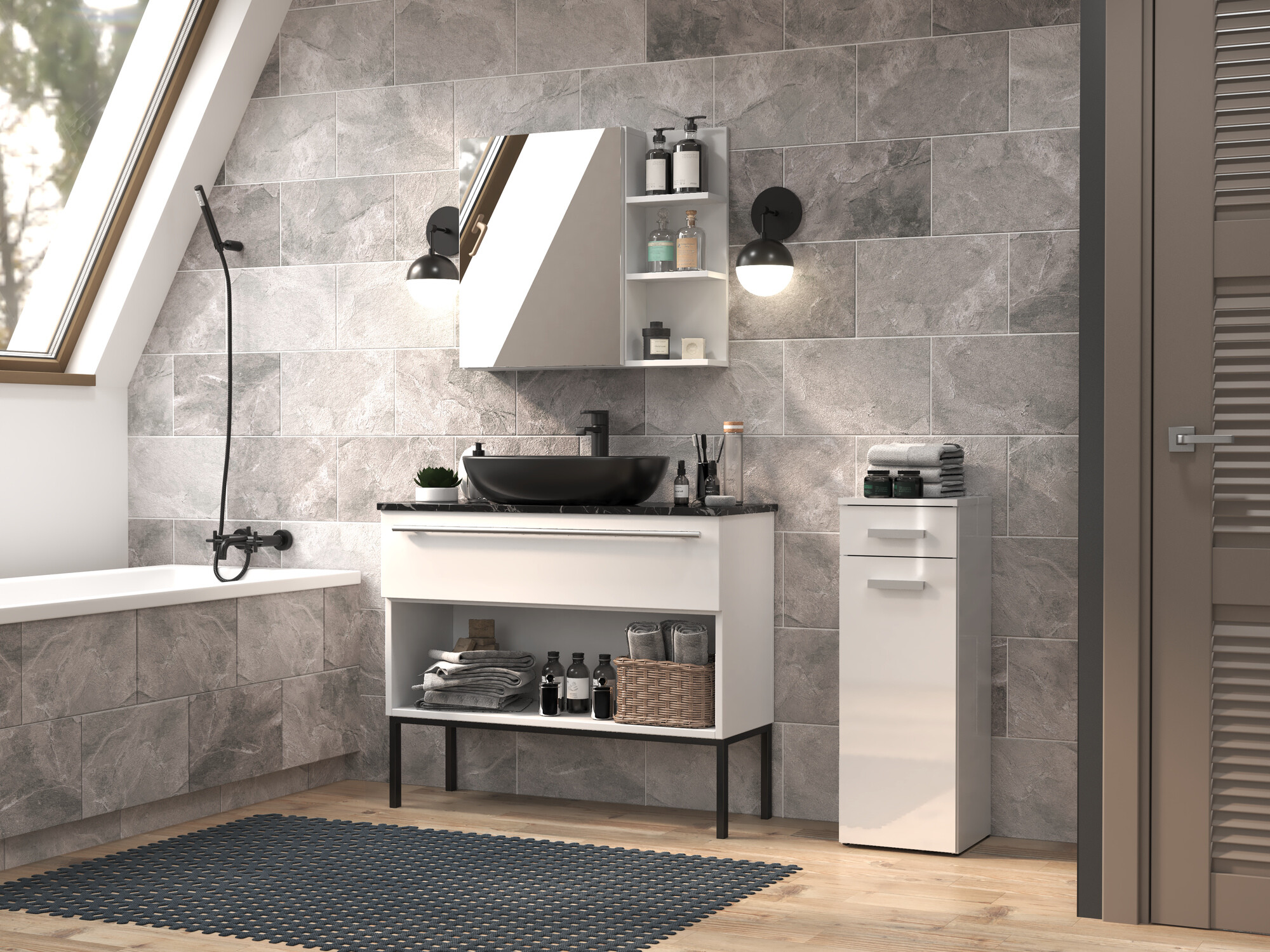 Staand badkamermeubel Nolmaru 109 (Wit + Glanzend wit)