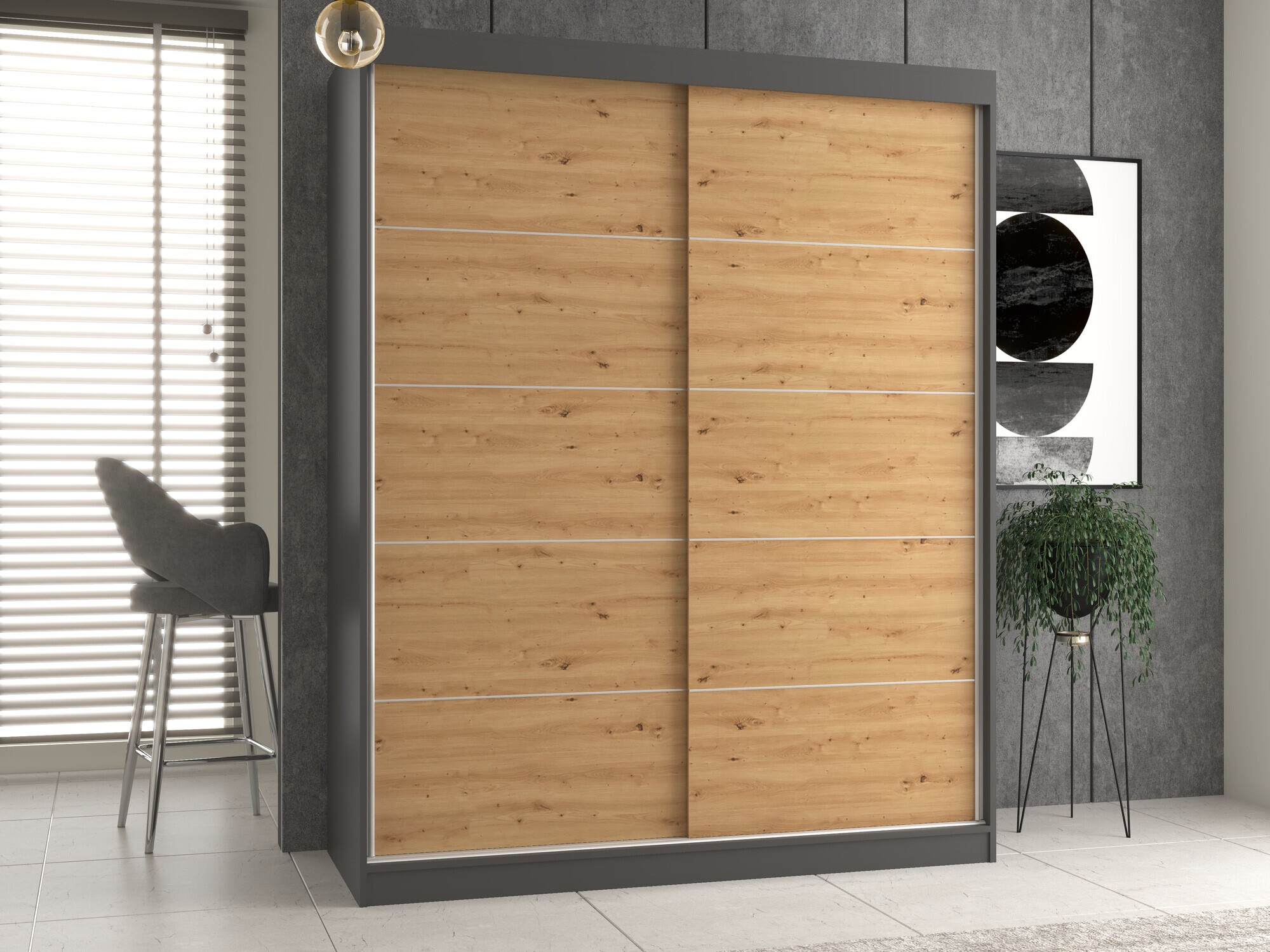 Kledingkast Mandeville 177 (Antraciet + Artisan eiken)