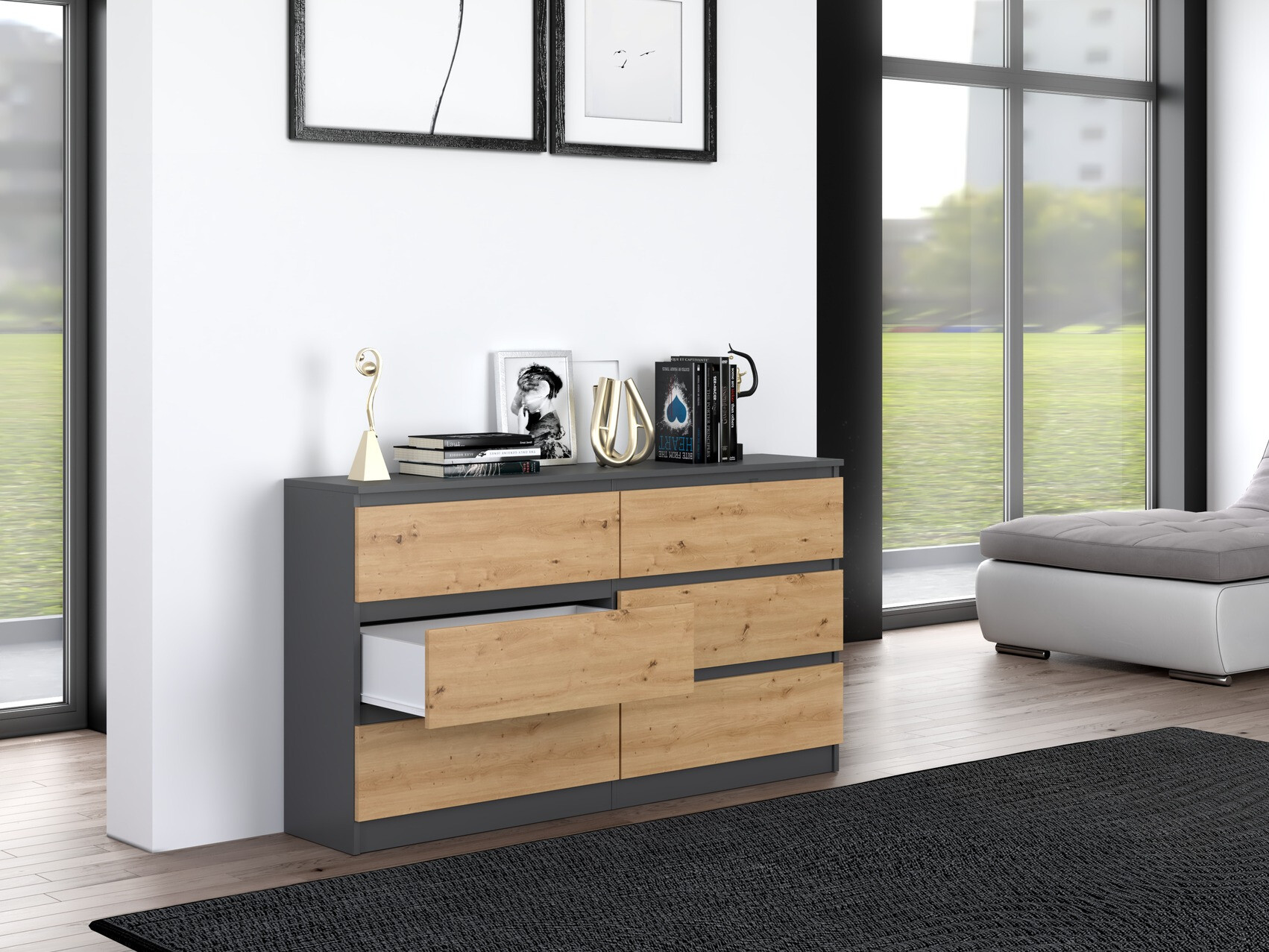 Ladekast Elbvelu 102 (Antraciet + Artisan eiken)