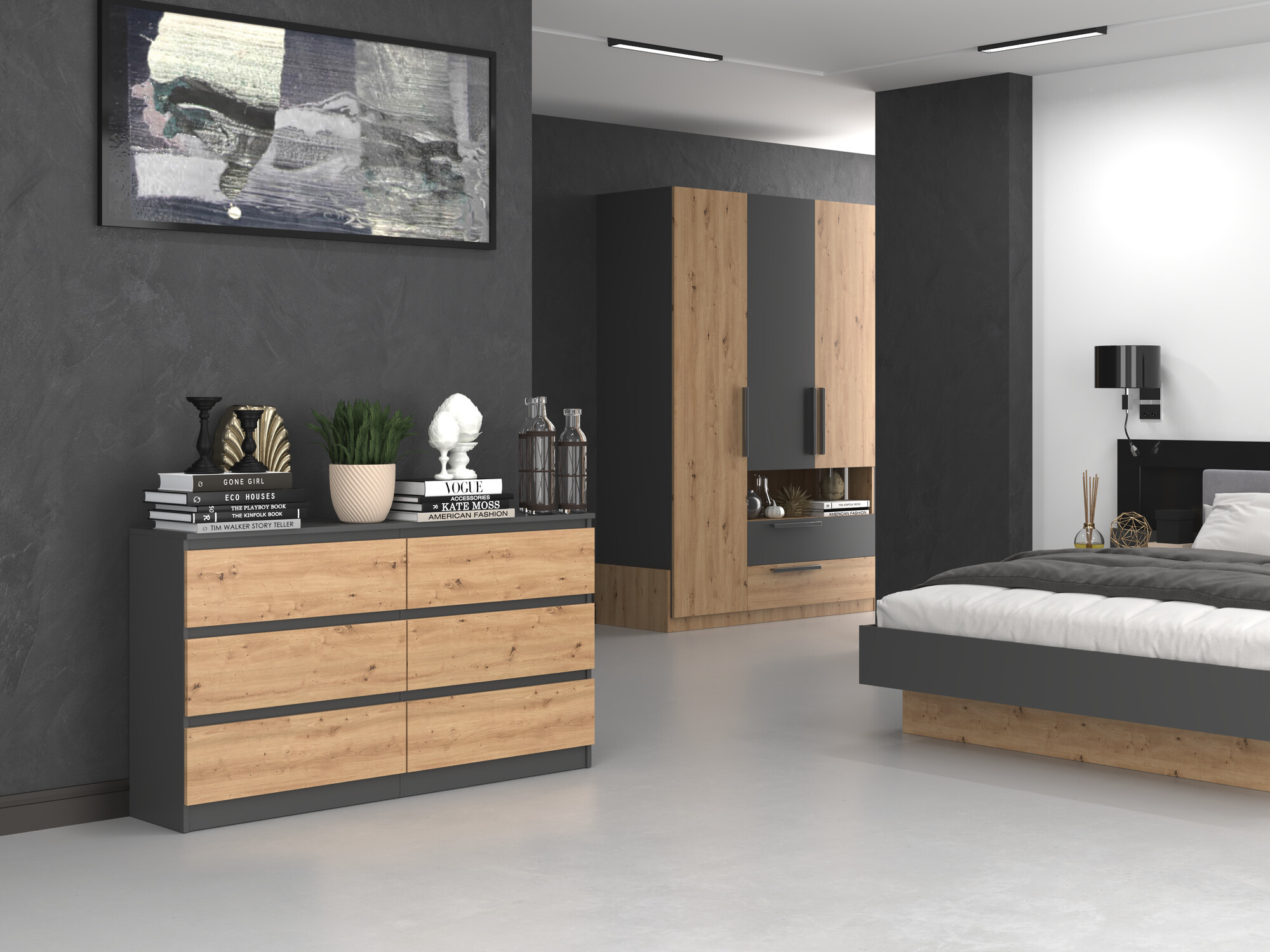 Ladekast Elbvelu 102 (Antraciet + Artisan eiken)