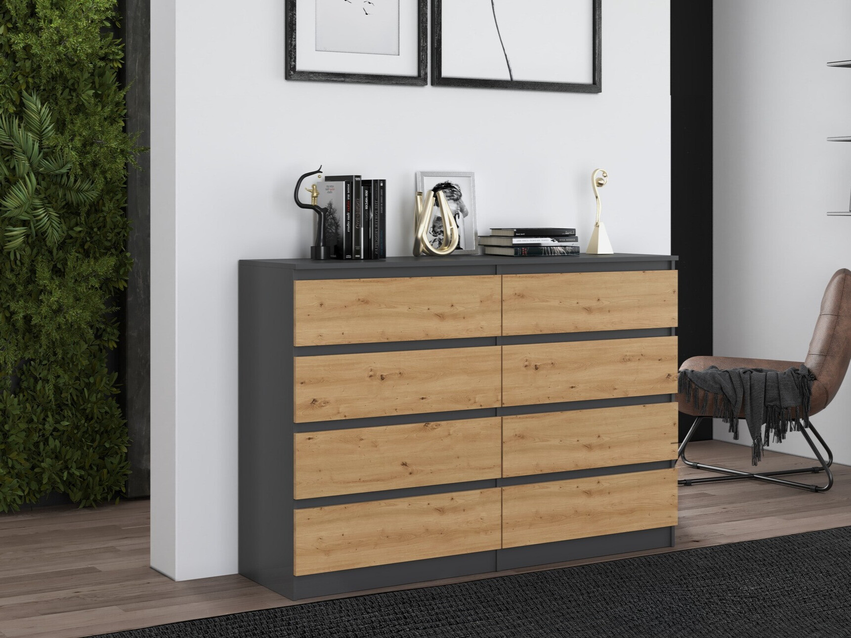 Ladekast Elbvelu 100 (Antraciet + Artisan eiken)