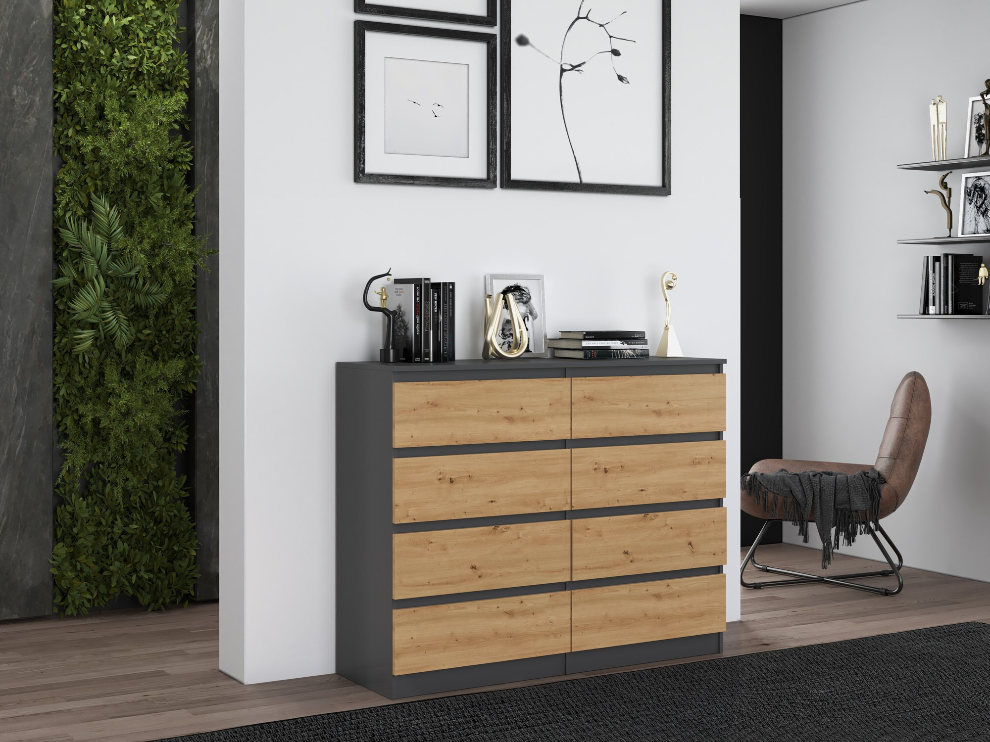 Ladekast Elbvelu 101 (Antraciet + Artisan eiken)