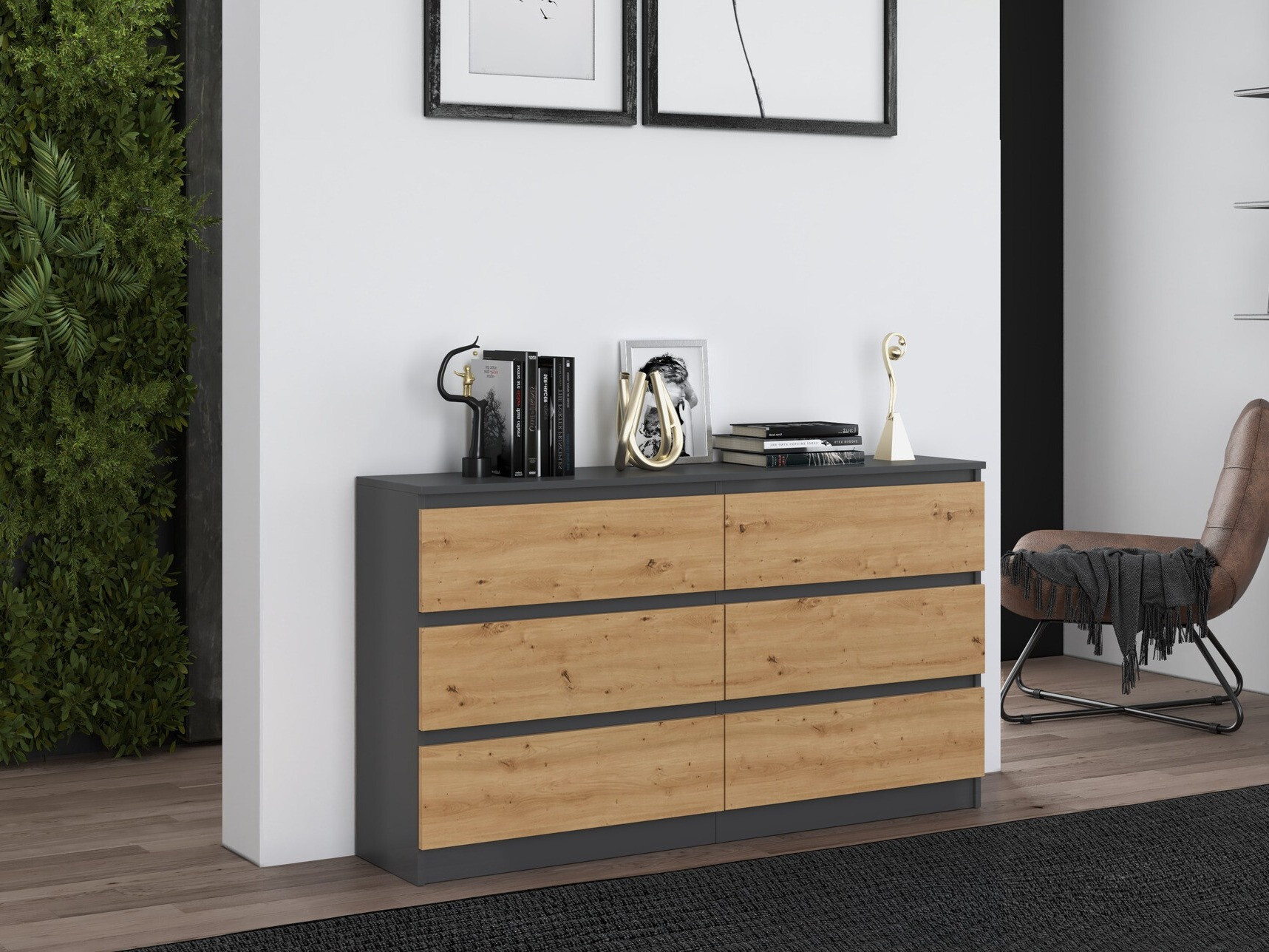 Ladekast Elbvelu 102 (Antraciet + Artisan eiken)