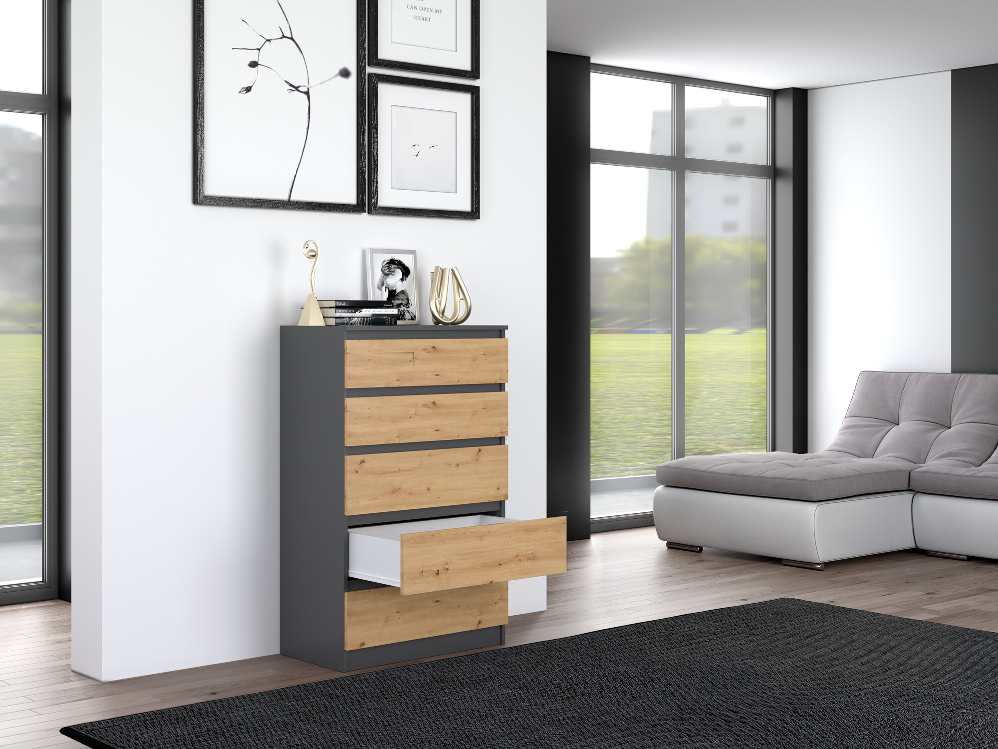 Ladekast Elbvelu 104 (Antraciet + Artisan eiken)