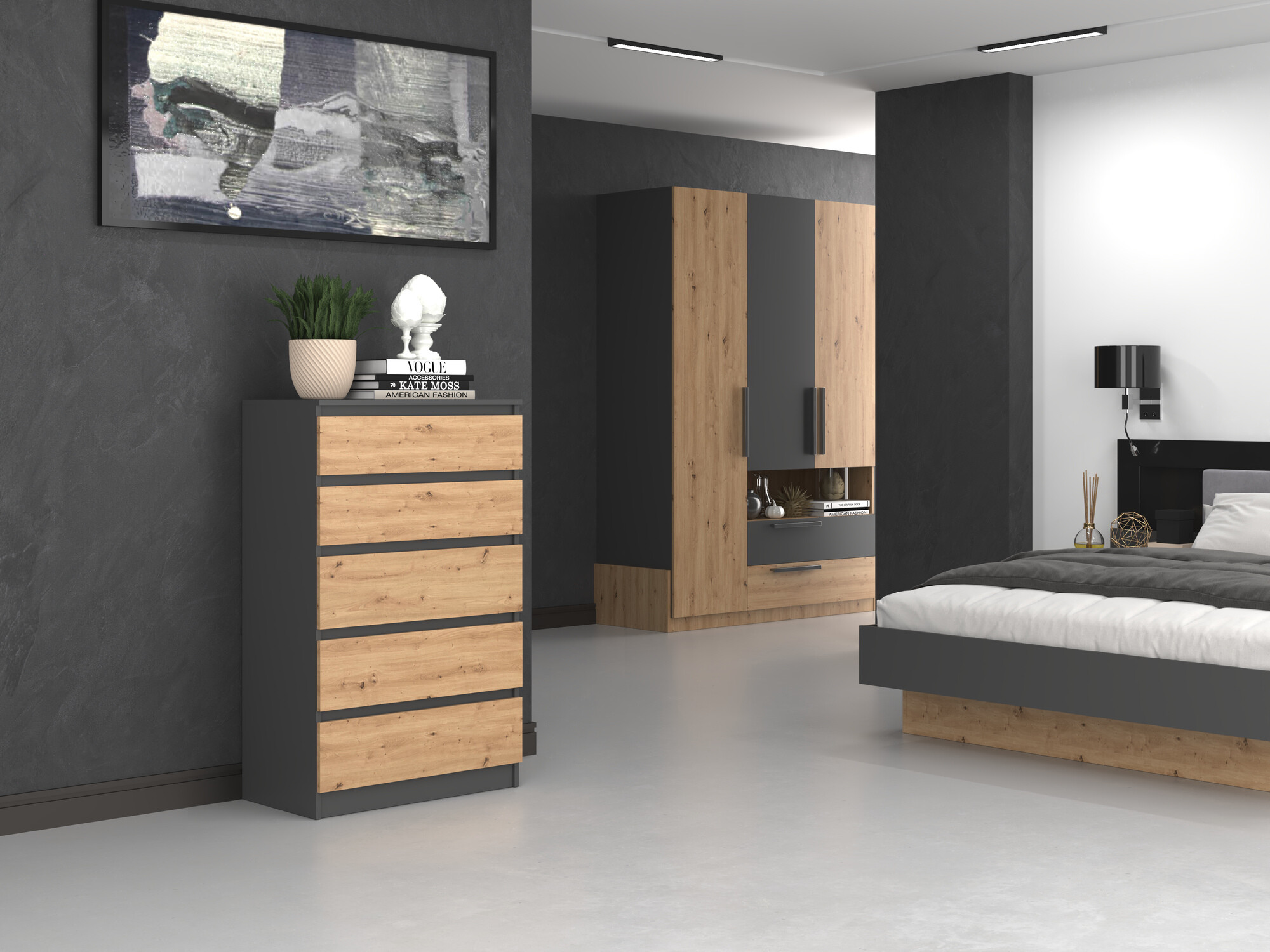 Ladekast Elbvelu 104 (Antraciet + Artisan eiken)