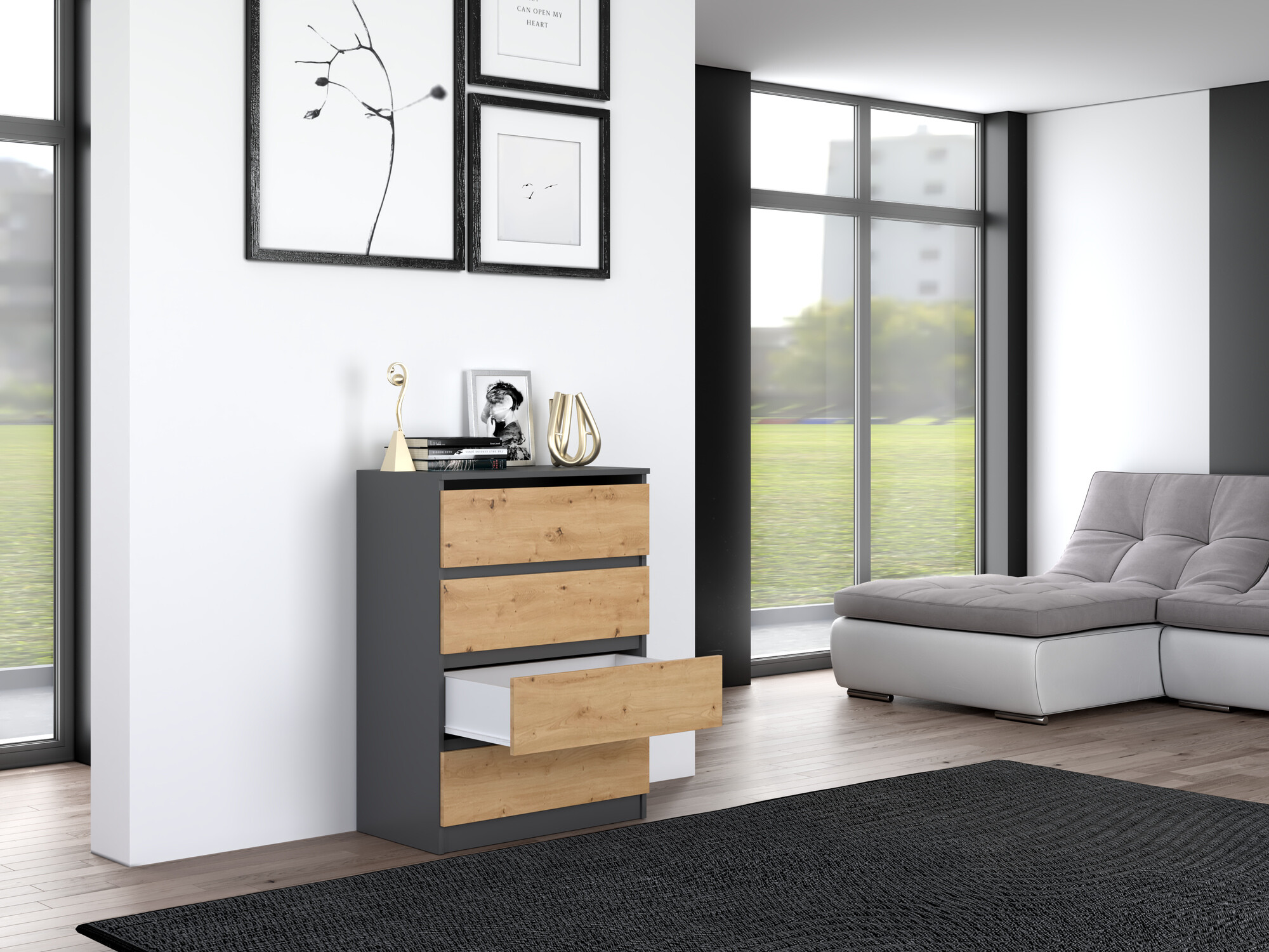 Ladekast Elbvelu 105 (Antraciet + Artisan eiken)
