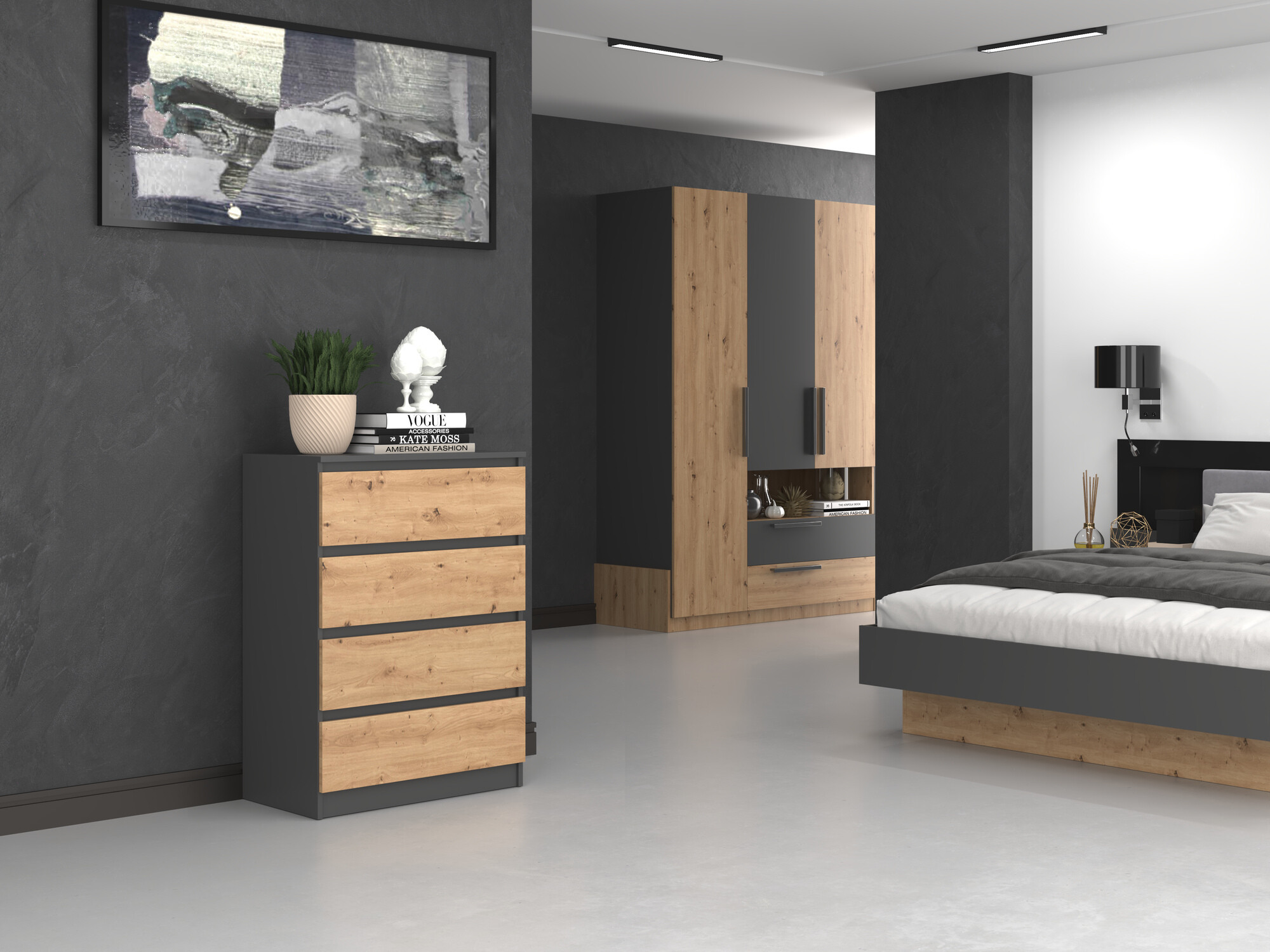 Ladekast Elbvelu 105 (Antraciet + Artisan eiken)