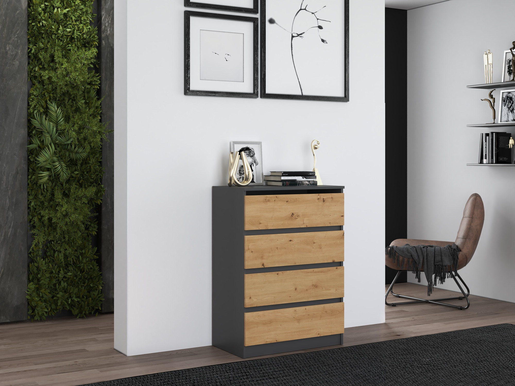 Ladekast Elbvelu 105 (Antraciet + Artisan eiken)
