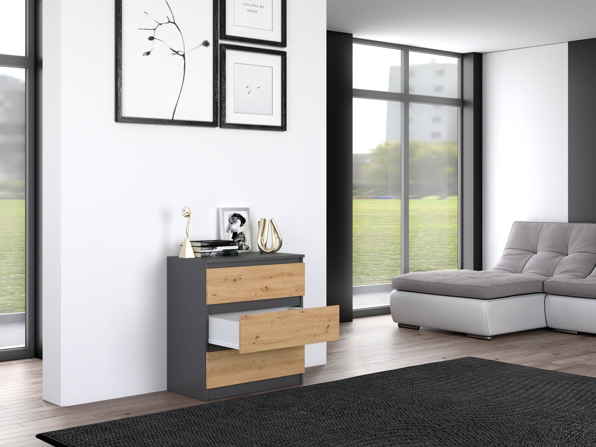 Ladekast Elbvelu 106 (Antraciet + Artisan eiken)