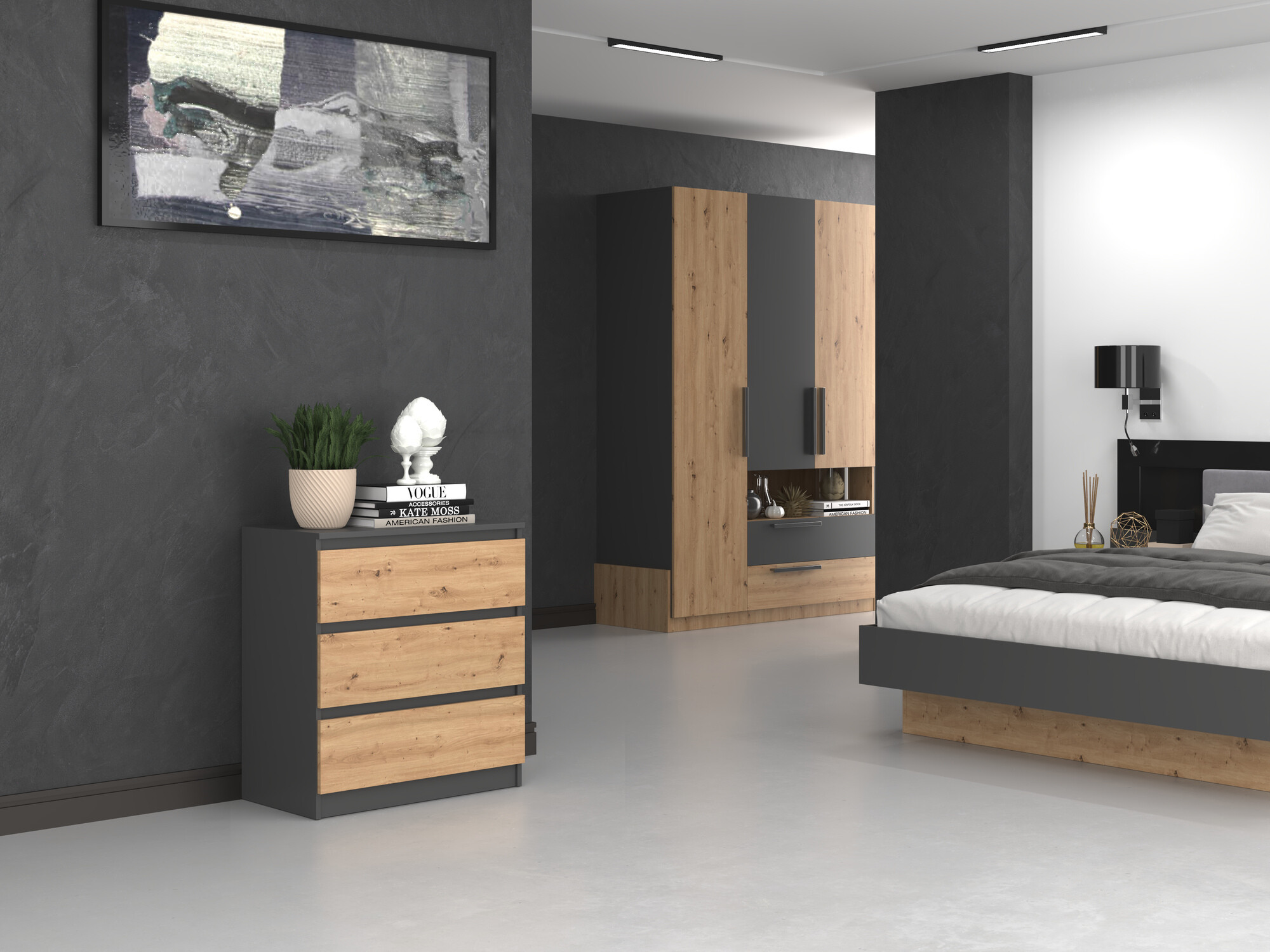 Ladekast Elbvelu 106 (Antraciet + Artisan eiken)