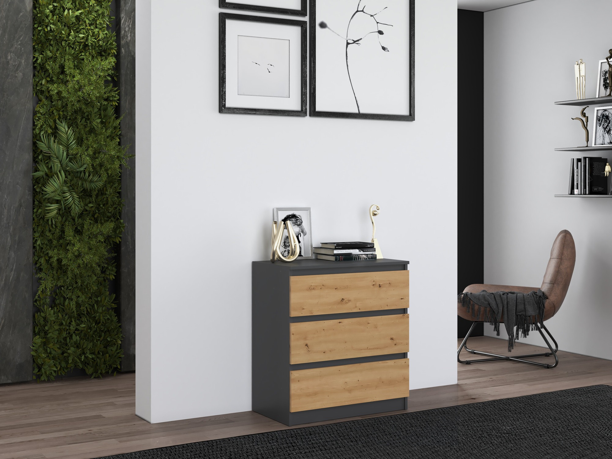 Ladekast Elbvelu 106 (Antraciet + Artisan eiken)