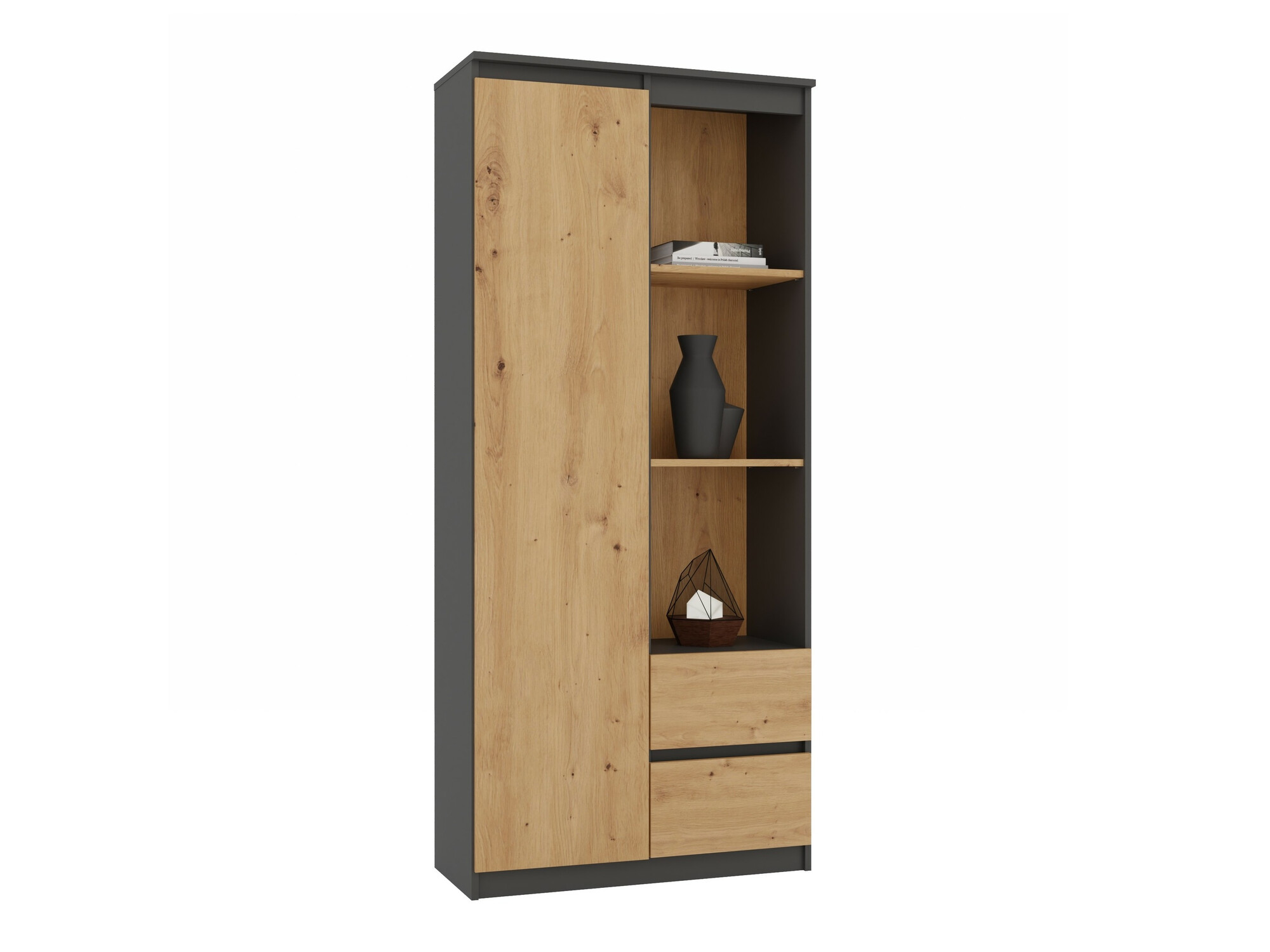 Boekenkast Mandeville 182 (Antraciet + Artisan eiken)