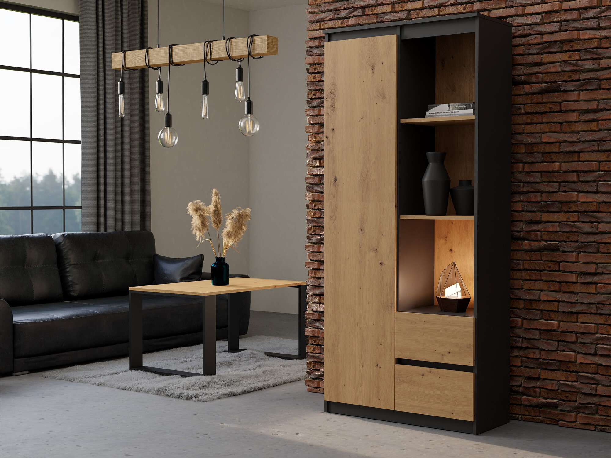 Boekenkast Mandeville 182 (Antraciet + Artisan eiken)