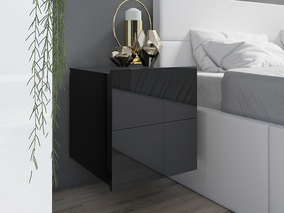 Nachtkastje Tivdalu 127 (Zwart + Glanzend zwart)