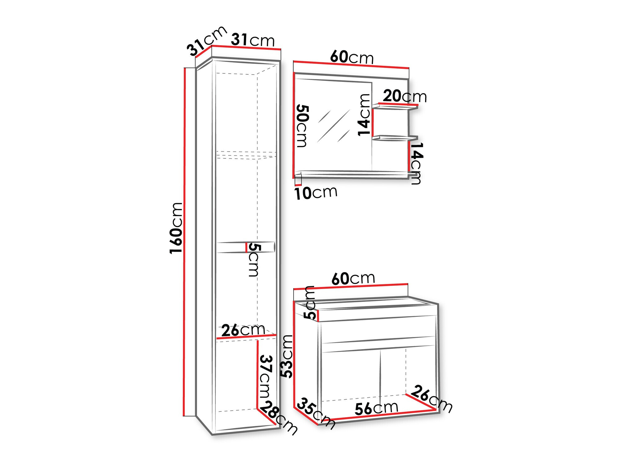 Badkamerset Sarasota 168 (Bodega + Zwart)