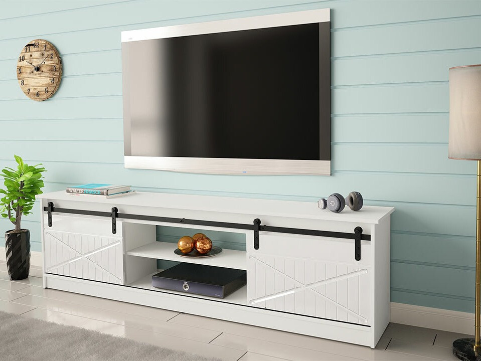 TV-meubel Charlotte 156 (Wit + Glanzend wit)