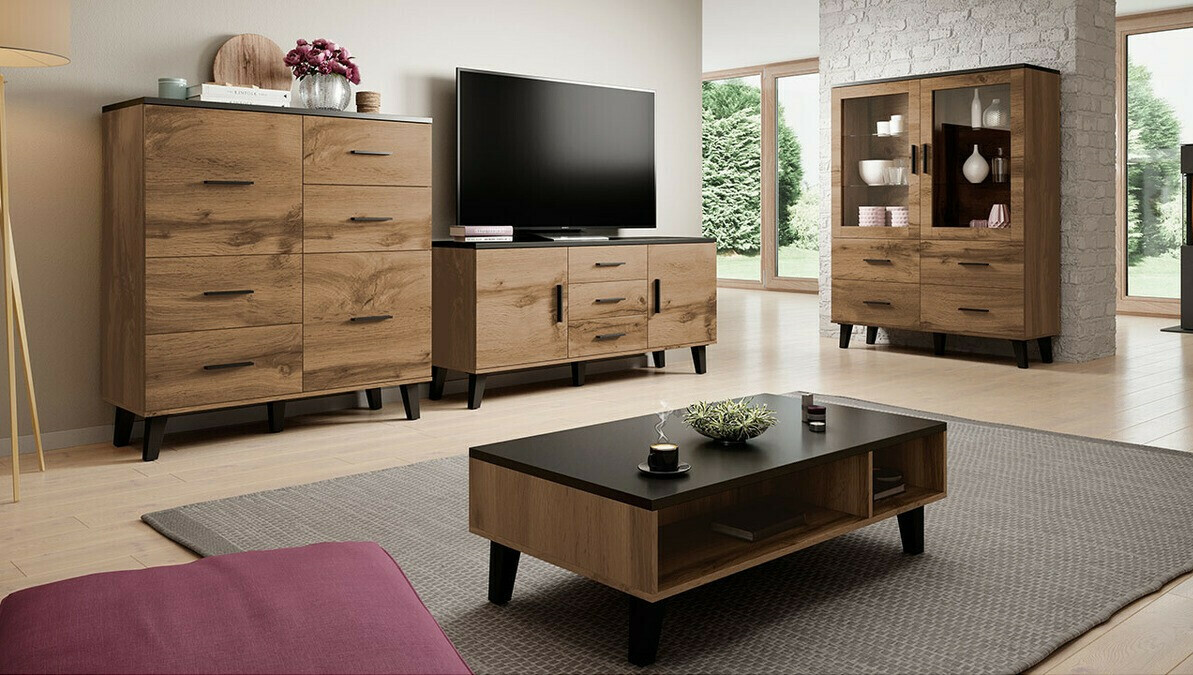 TV-meubel Larfloi 107 (Wotan eik + Zwart)