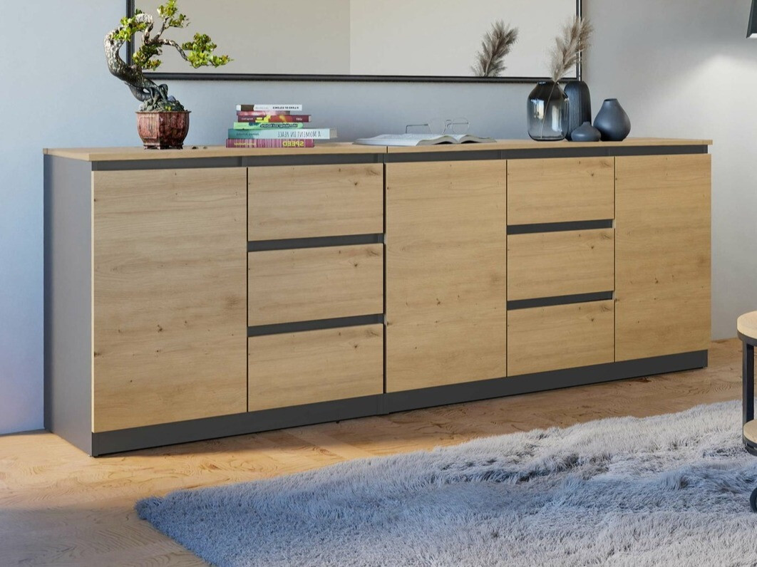 Ladekast Elbvelu 109 (Antraciet + Artisan eiken)