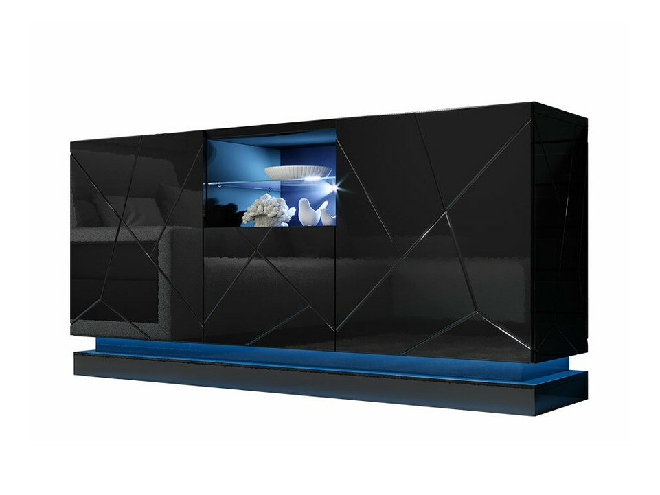 Dressoir Charlotte 186 (Zwart + Glanzend zwart)