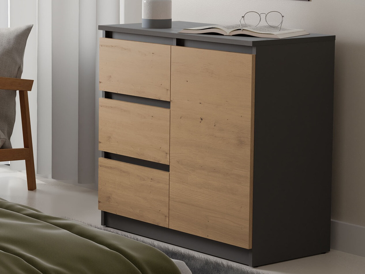 Ladekast Elbvelu 110 (Antraciet + Artisan eiken)