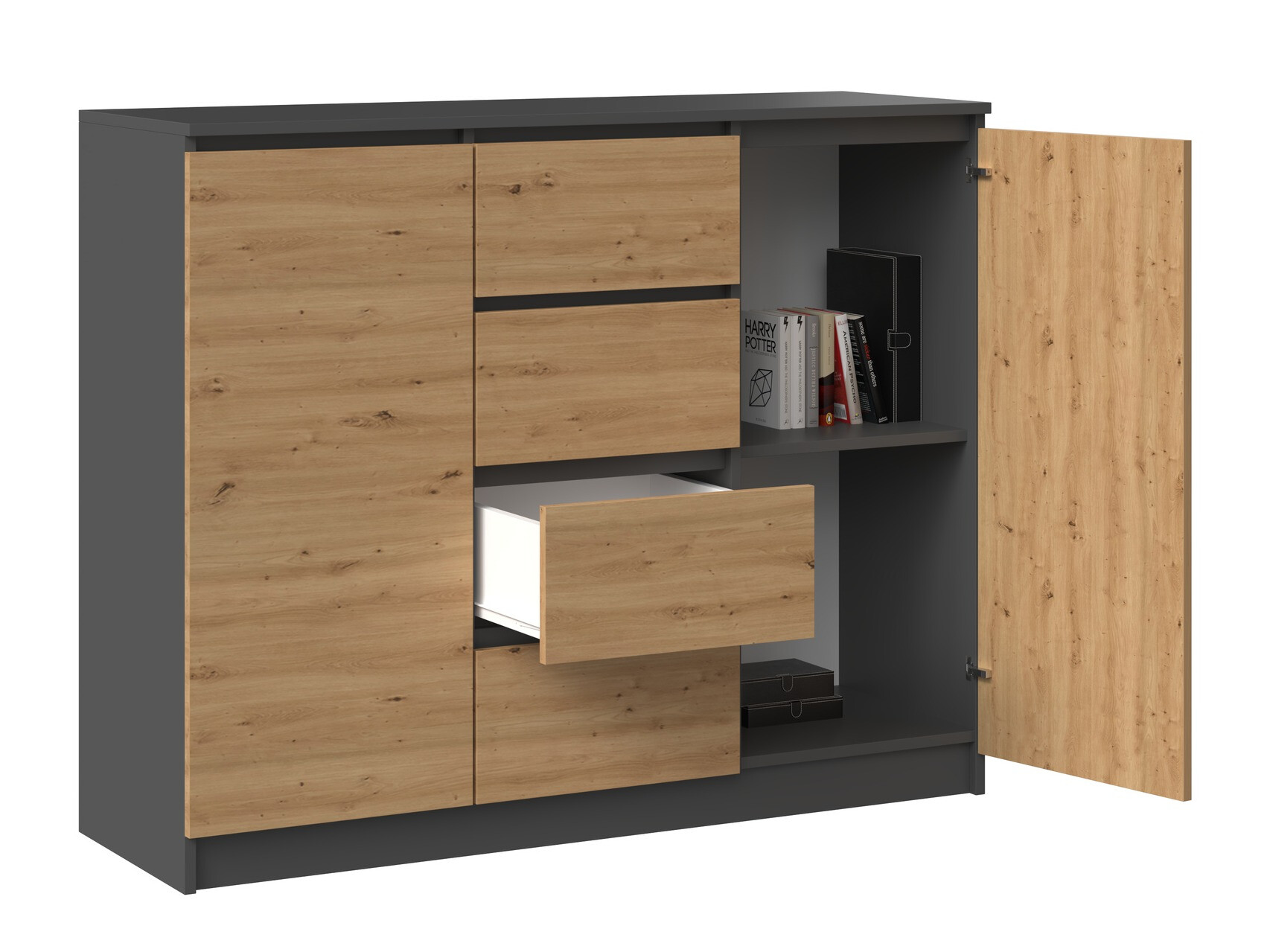 Ladekast Elbvelu 113 (Antraciet + Artisan eiken)
