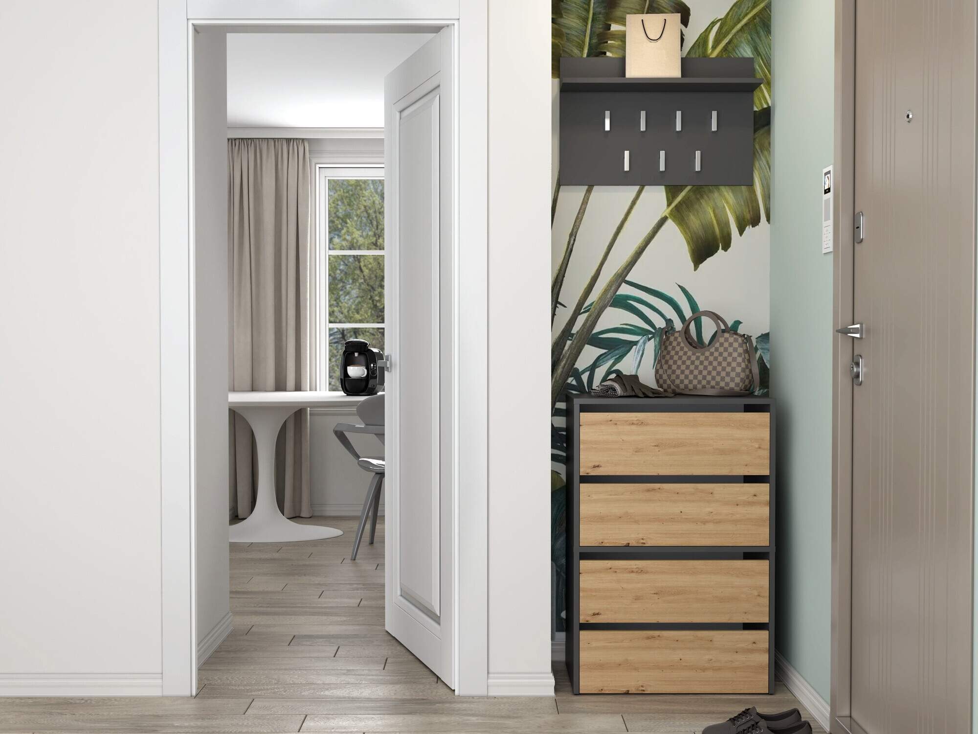 Schoenenkast Mandeville 223 (Antraciet + Artisan eiken)
