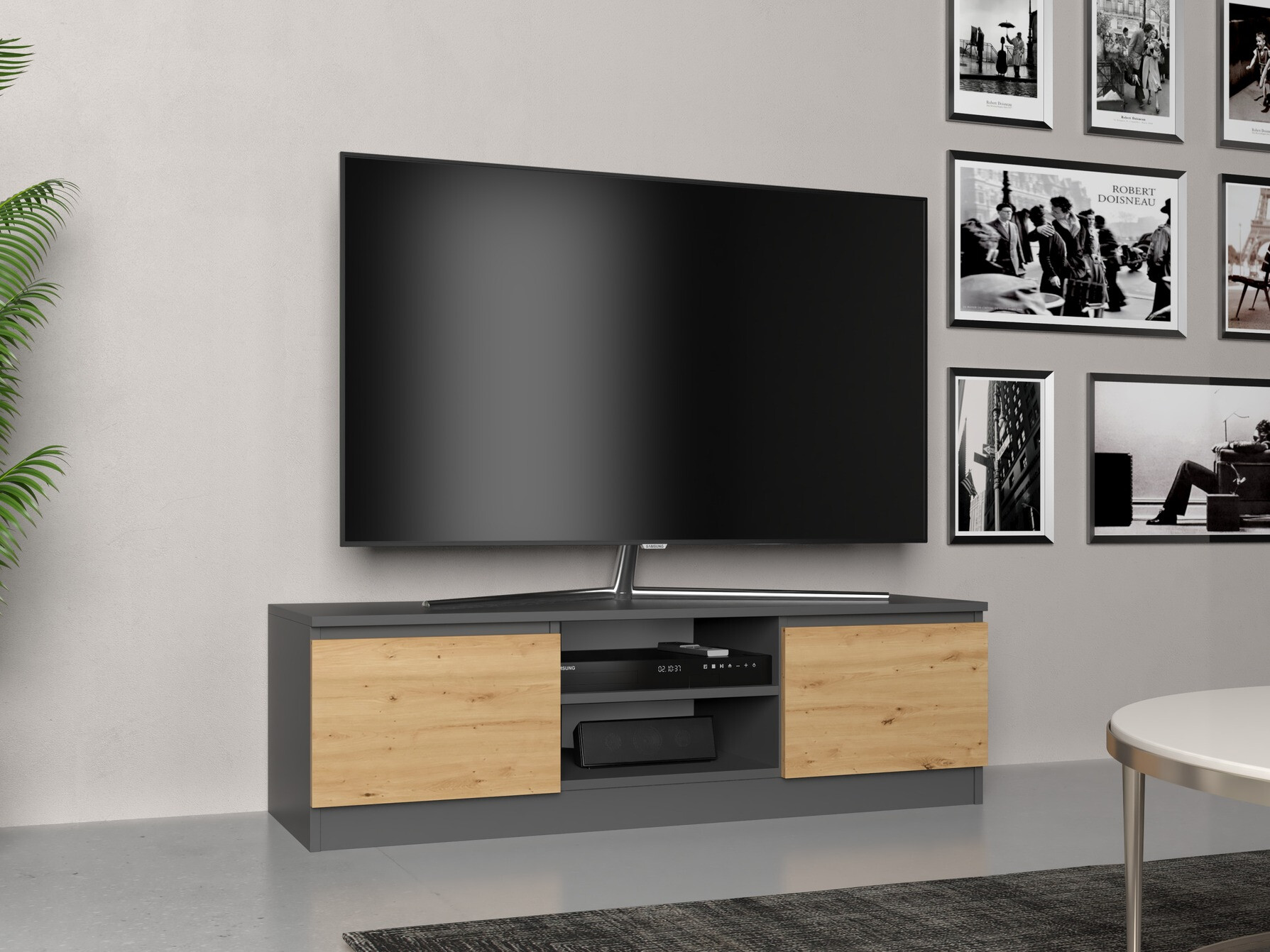TV-meubel Elbvelu 123 (Antraciet + Artisan eiken)
