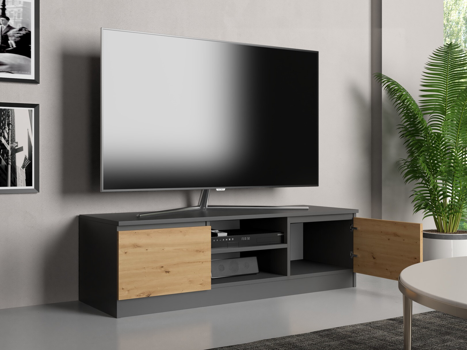 TV-meubel Elbvelu 123 (Antraciet + Artisan eiken)