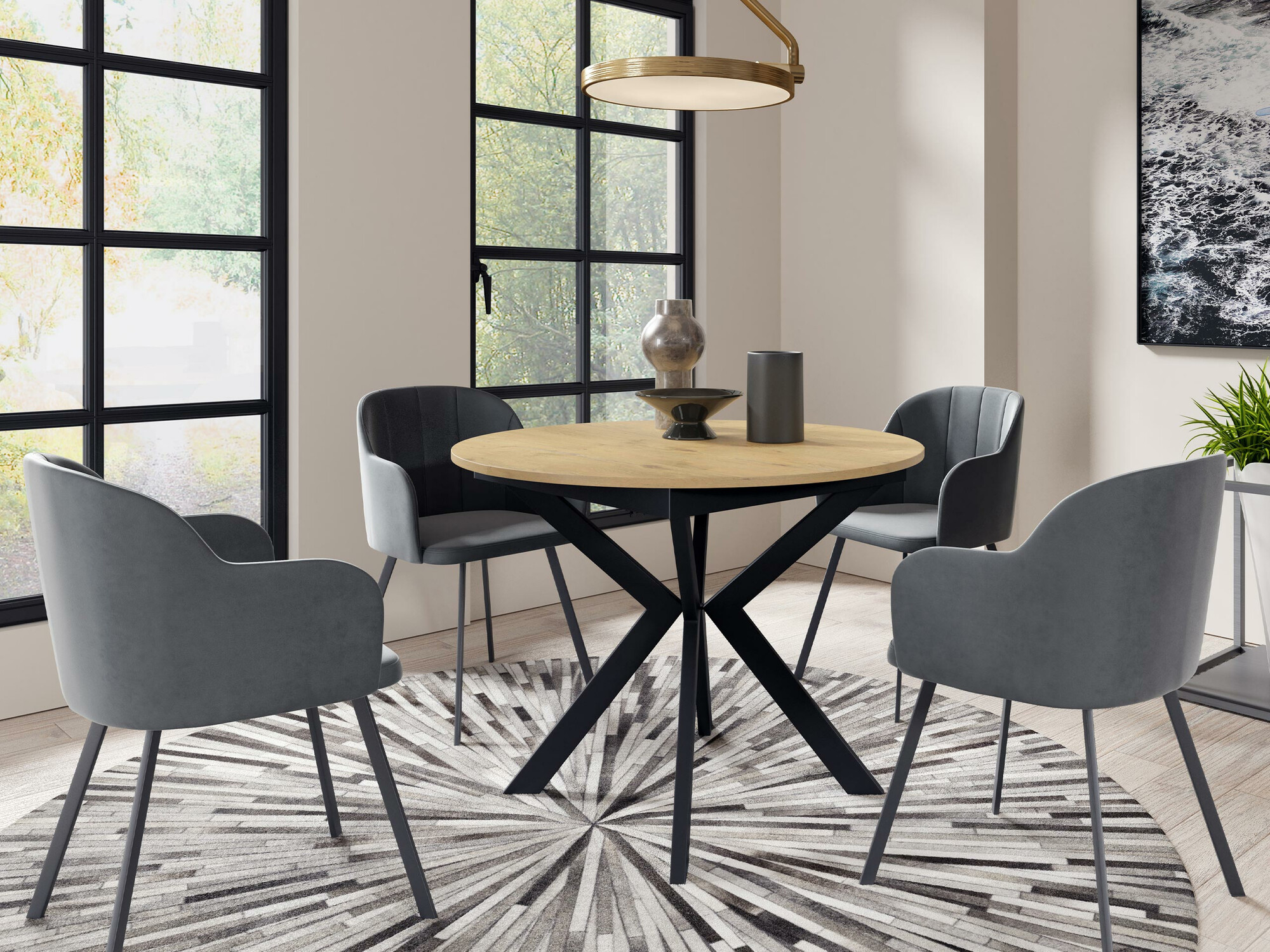 Tafel Oswego 112 (Zwart + Lancelot-eik)