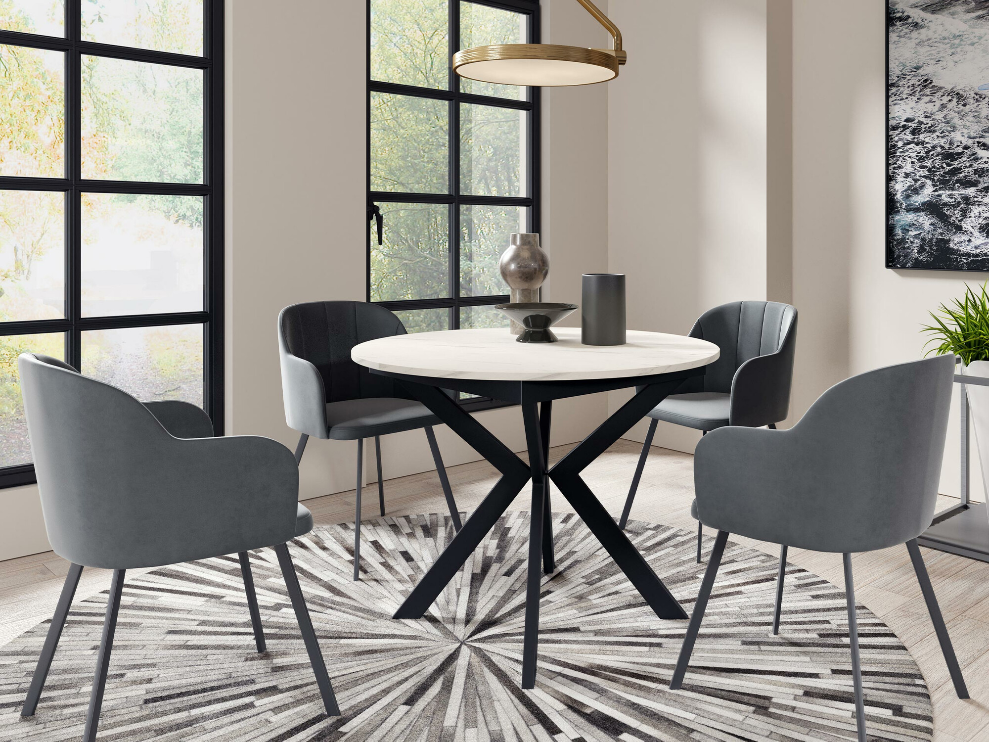 Tafel Oswego 112 (Zwart + Wit marmer)