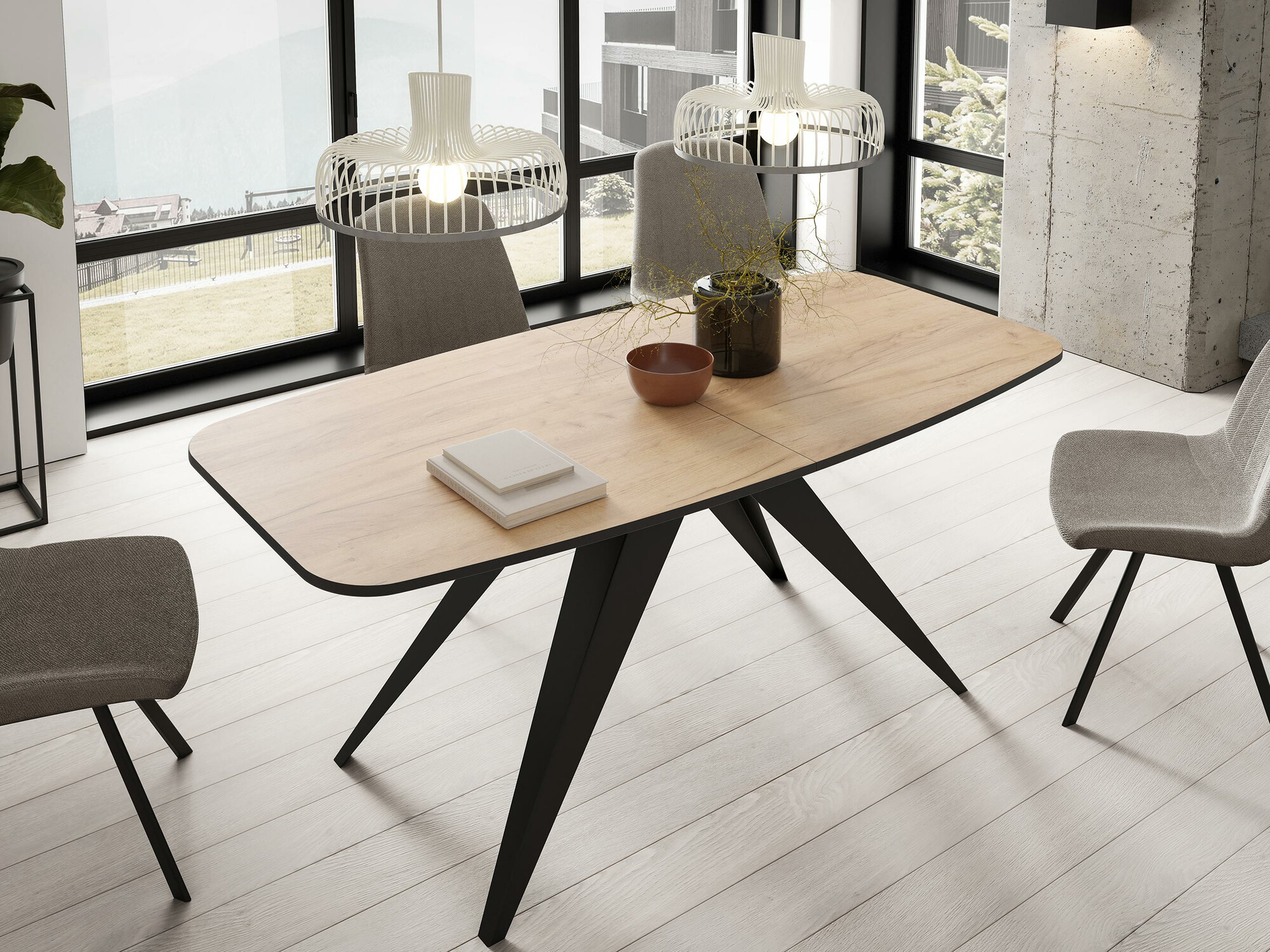 Tafel Oswego 115 (Zwart + Ambachtelijke gouden eik)