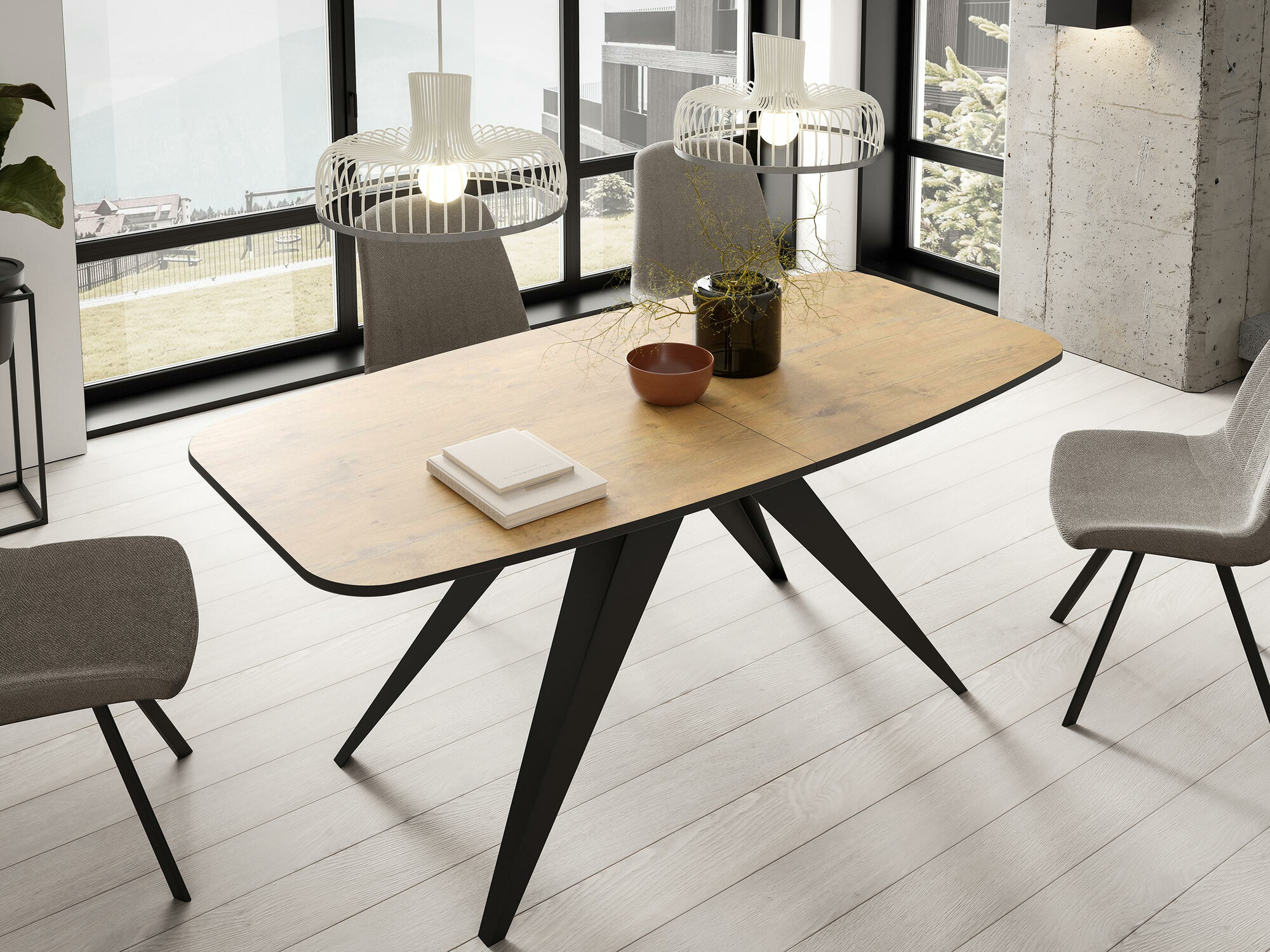 Tafel Oswego 115 (Zwart + Lancelot-eik)