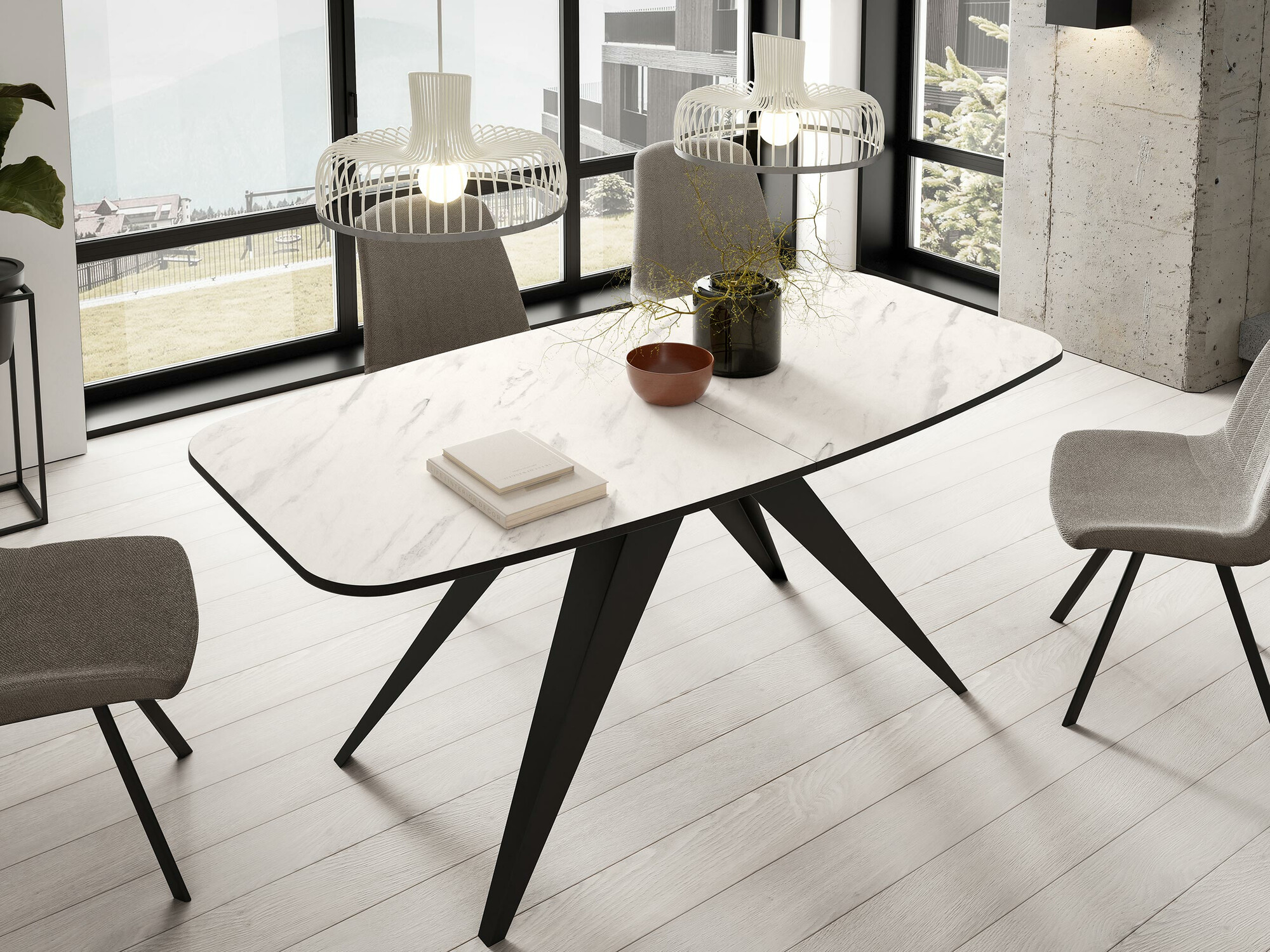 Tafel Oswego 115 (Zwart + Wit marmer)