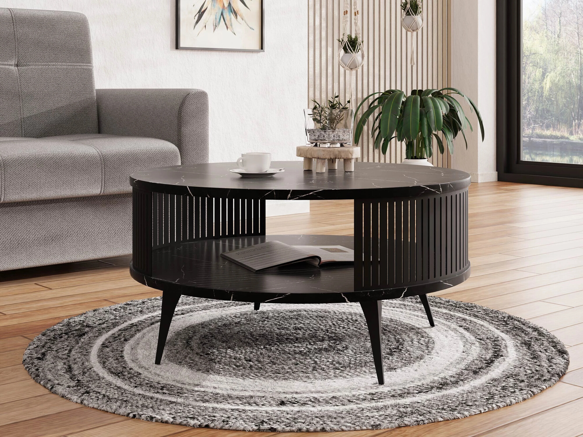 Salontafel Sordore 100 (Zwart + Zwart marmer)