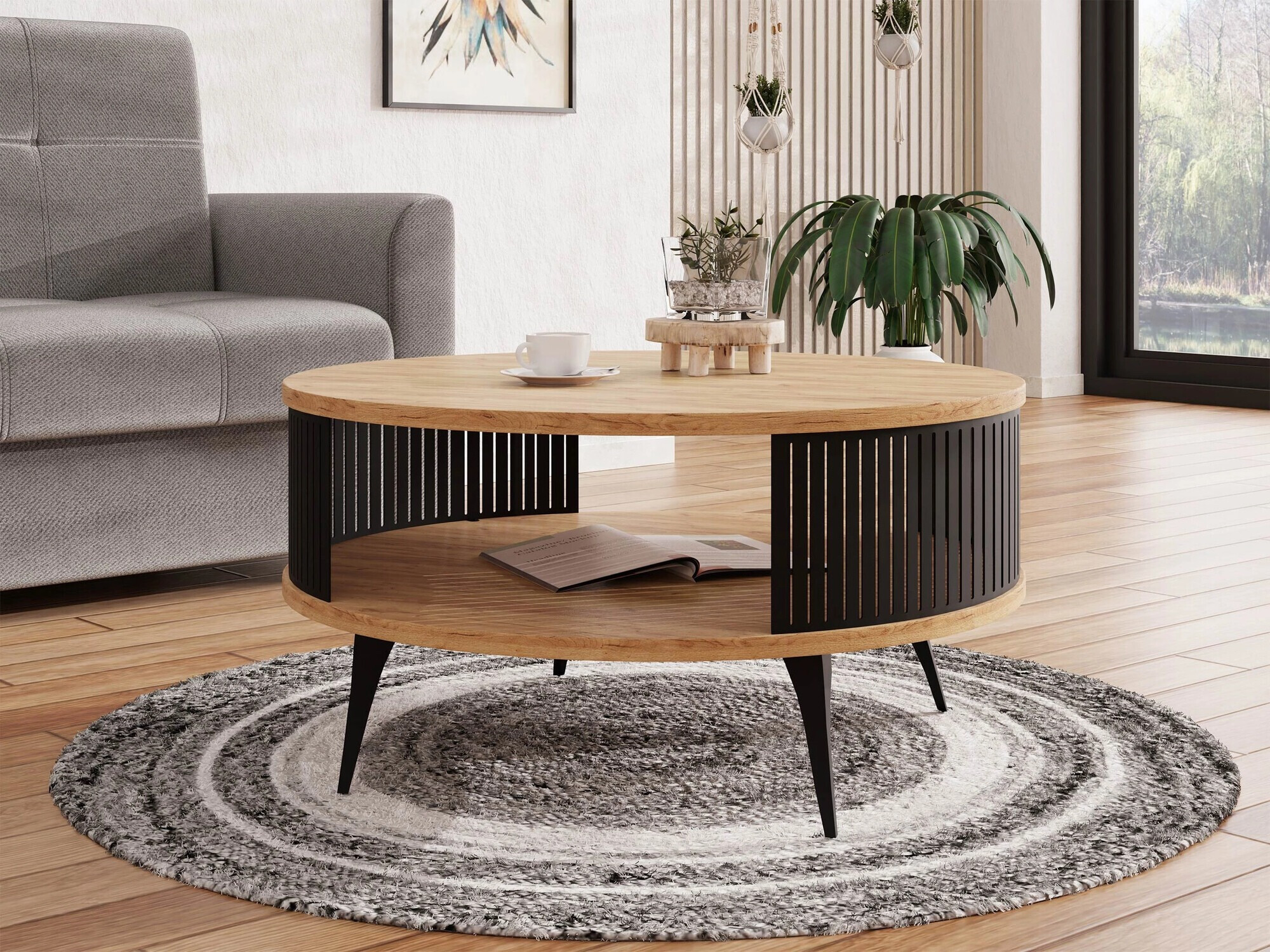 Salontafel Vitum (Zwart + Ambachtelijke gouden eik)