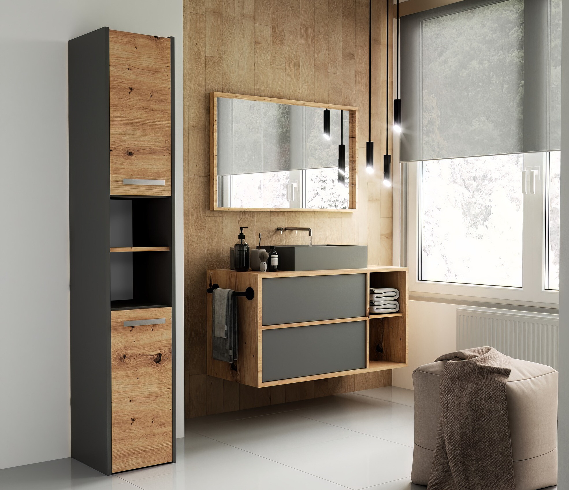 Staand badkamermeubel Mandeville 248 (Antraciet + Artisan eiken)