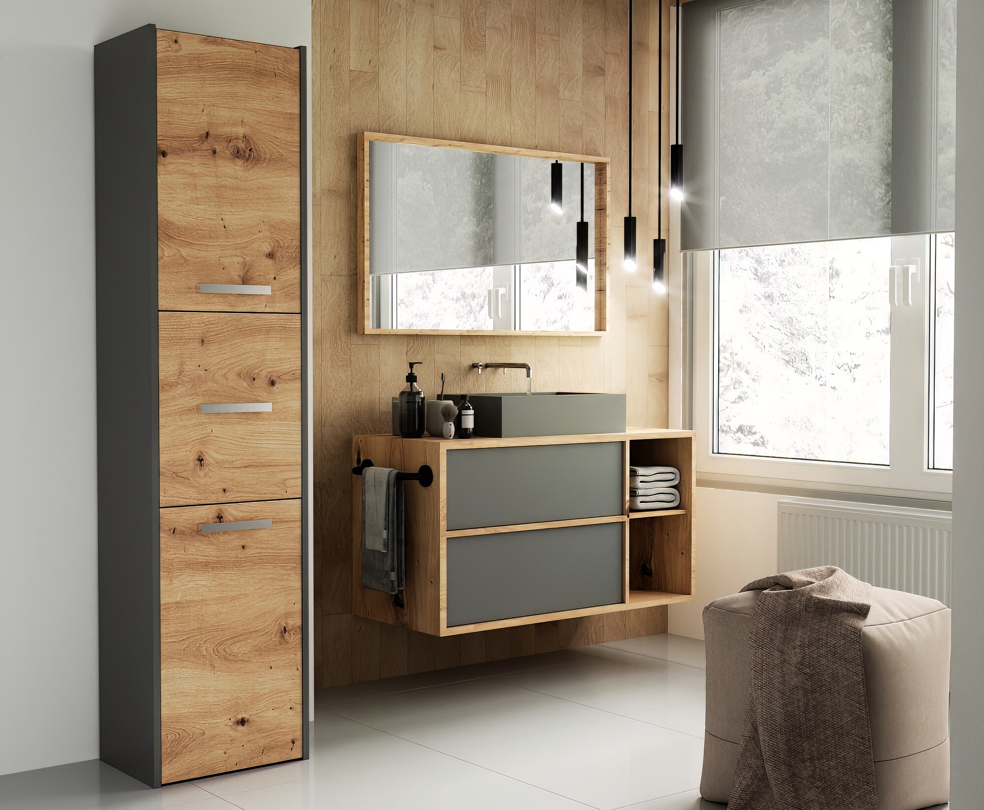 Staand badkamermeubel Mandeville 251 (Antraciet + Artisan eiken)