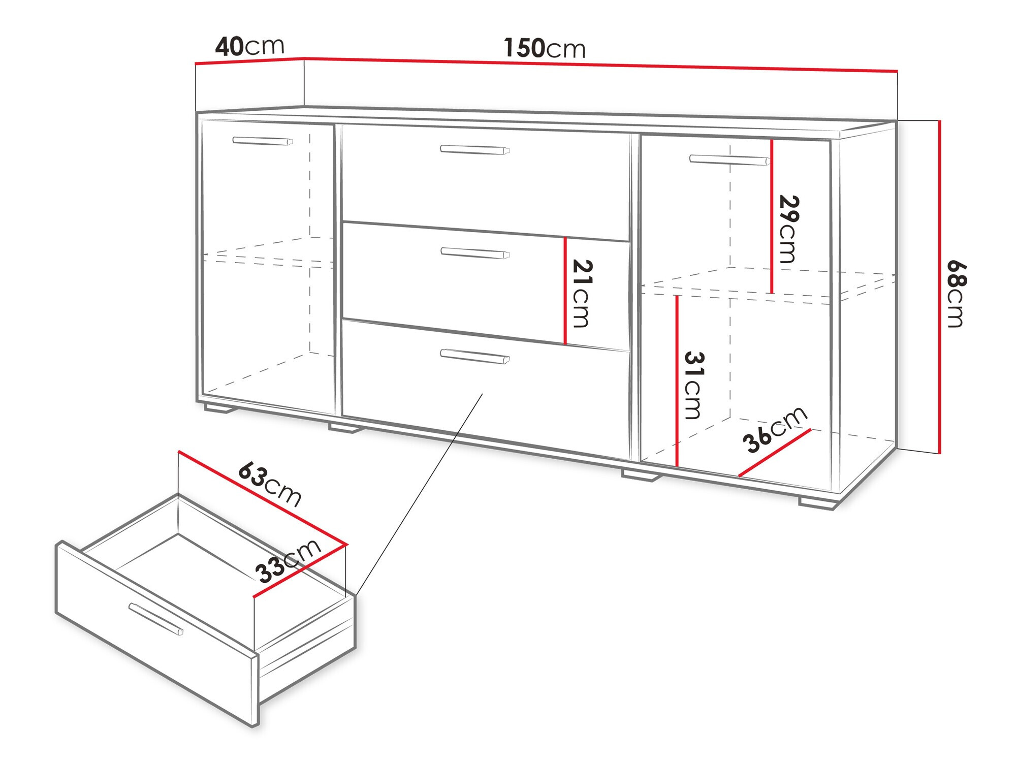 Ladekast Sarasota 174 (Wotan eik + Glanzend wit)