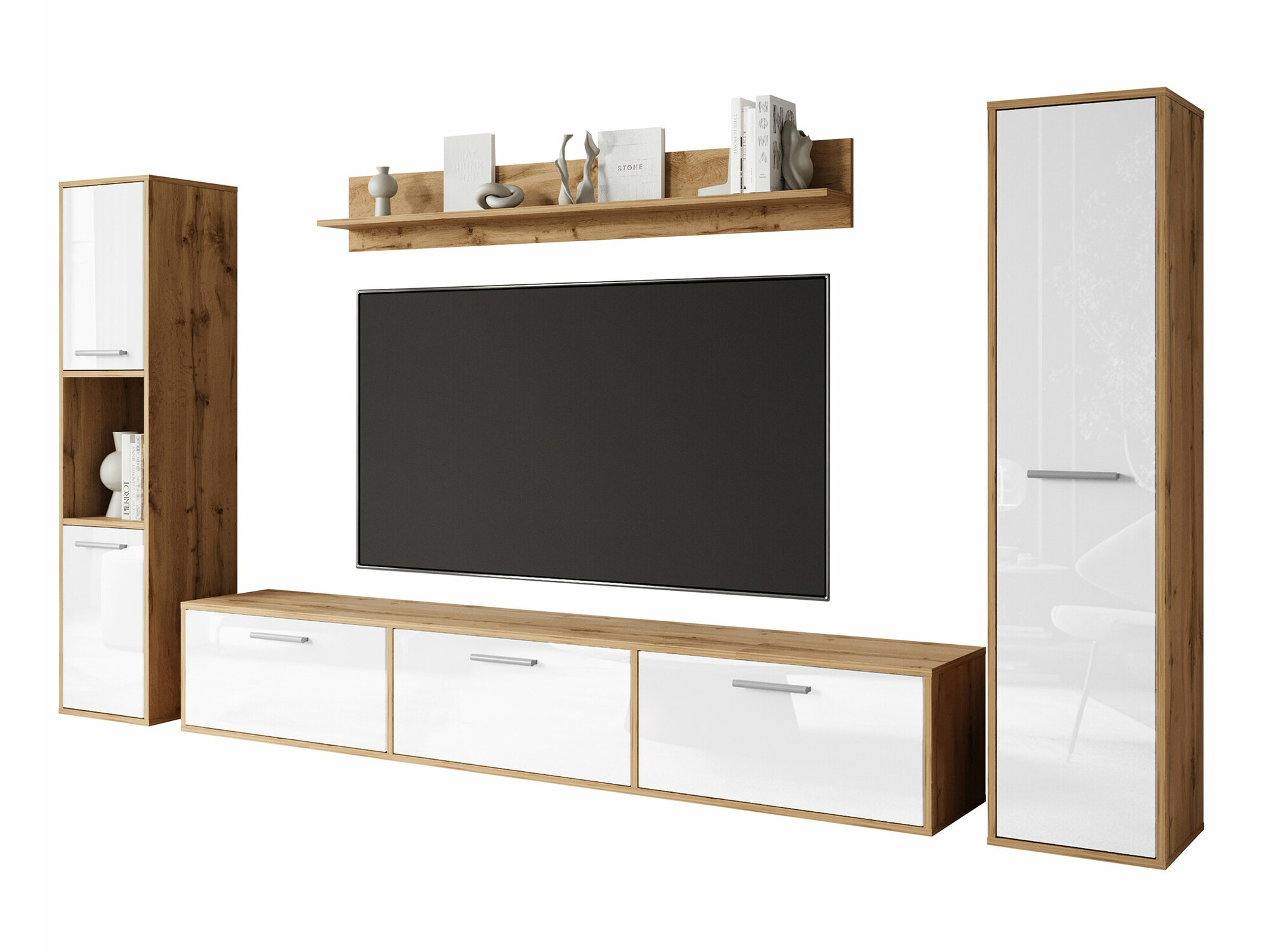 Woonkamerset Sarasota 175 (Wotan eik + Glanzend wit)