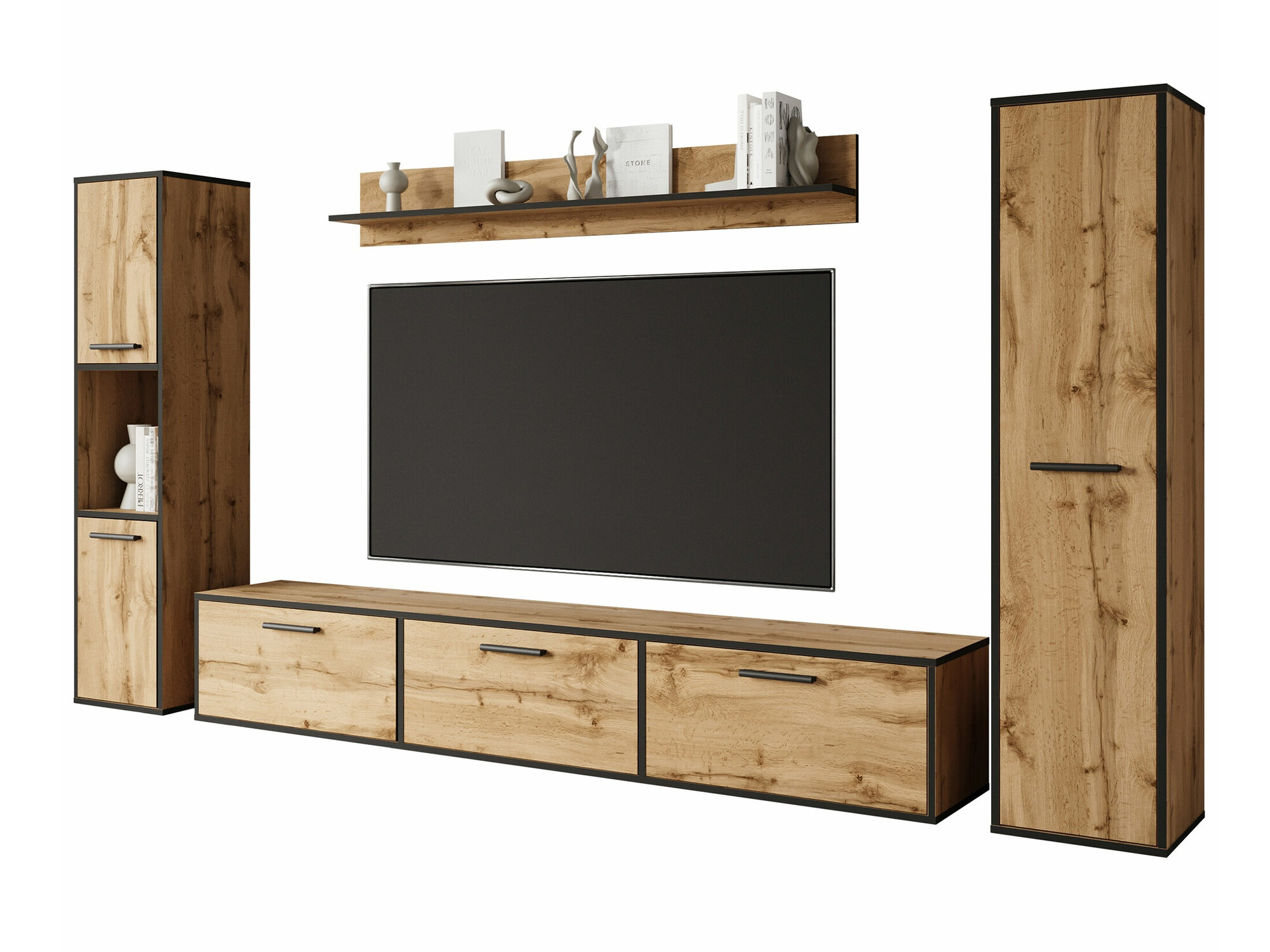 Woonkamerset Sarasota 175 (Zwart + Wotan eik)