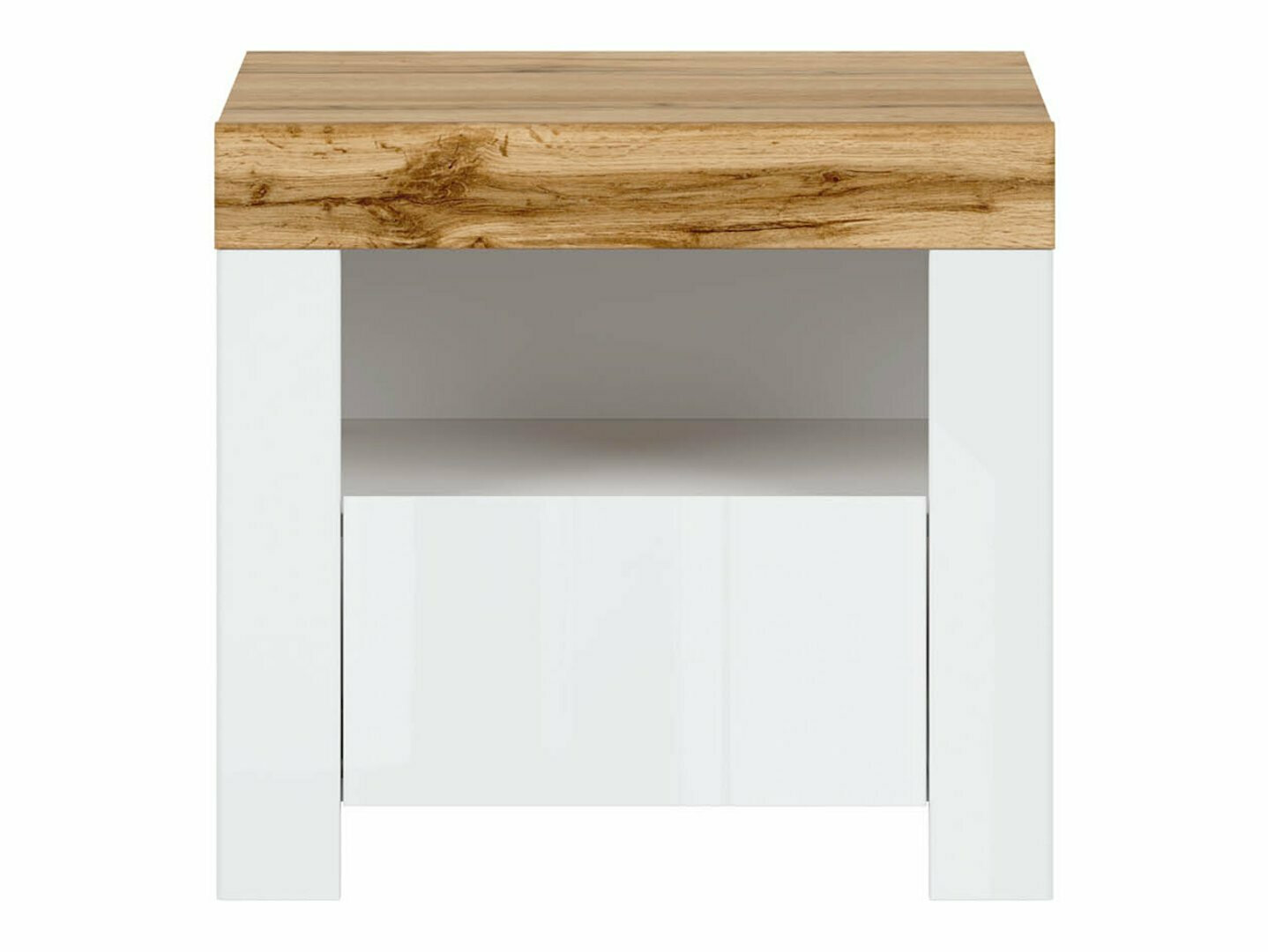 Nachtkastje Sonsoru 113 (Wit + Glanzend wit + Wotan eik)