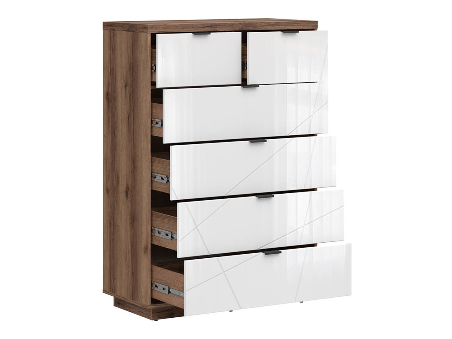 Ladekast Fivale 119 (Donker delano-eik + Glanzend wit)