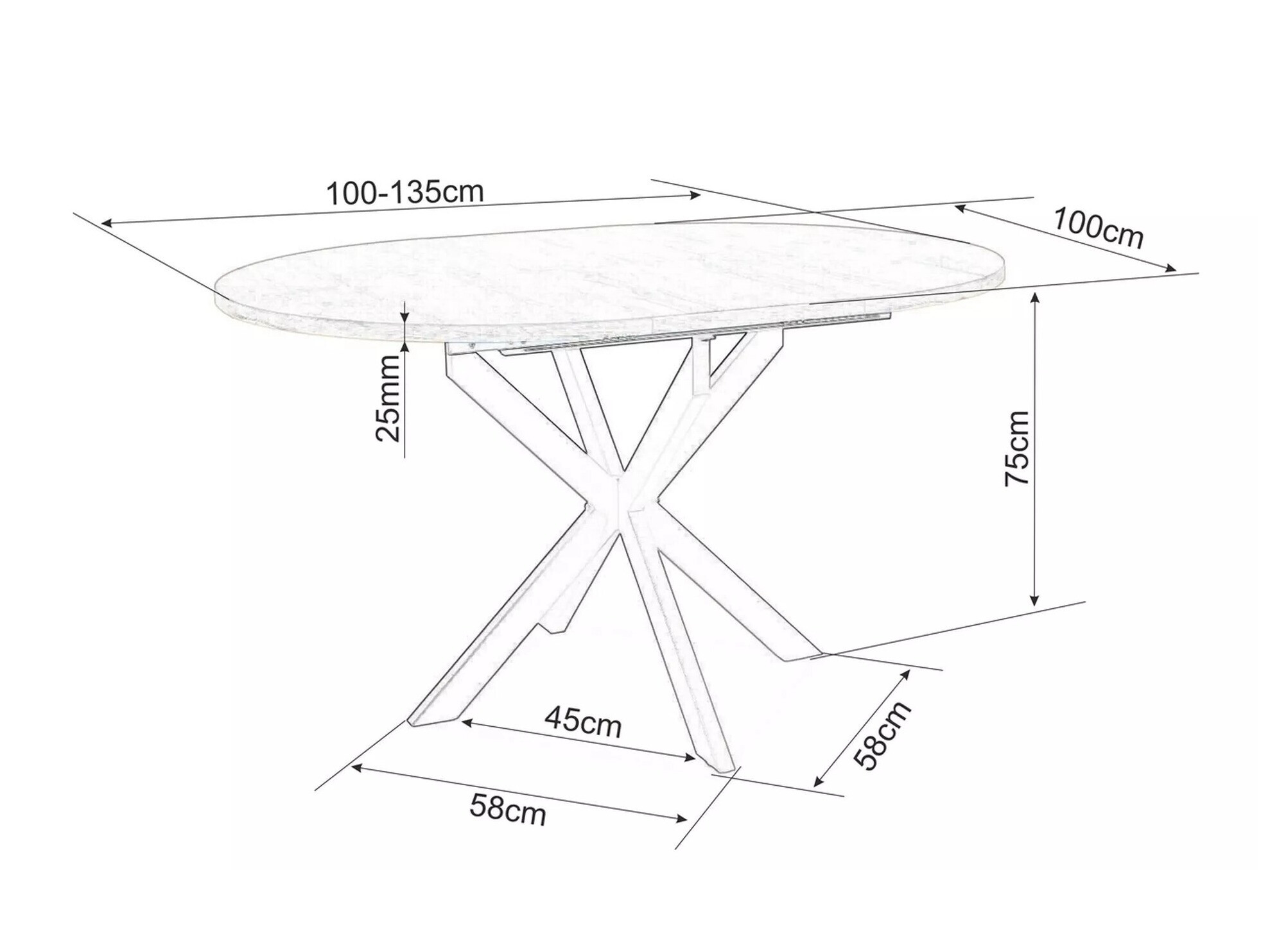 Tafel Detroit 115 (Zwart marmer)