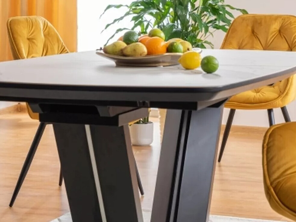 Tafel Detroit 116 (Wit marmer + Zwart)
